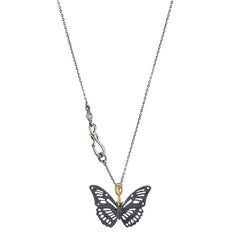 Oxidized Sterling Silver Lace Monarch Butterfly Hinge Necklace 