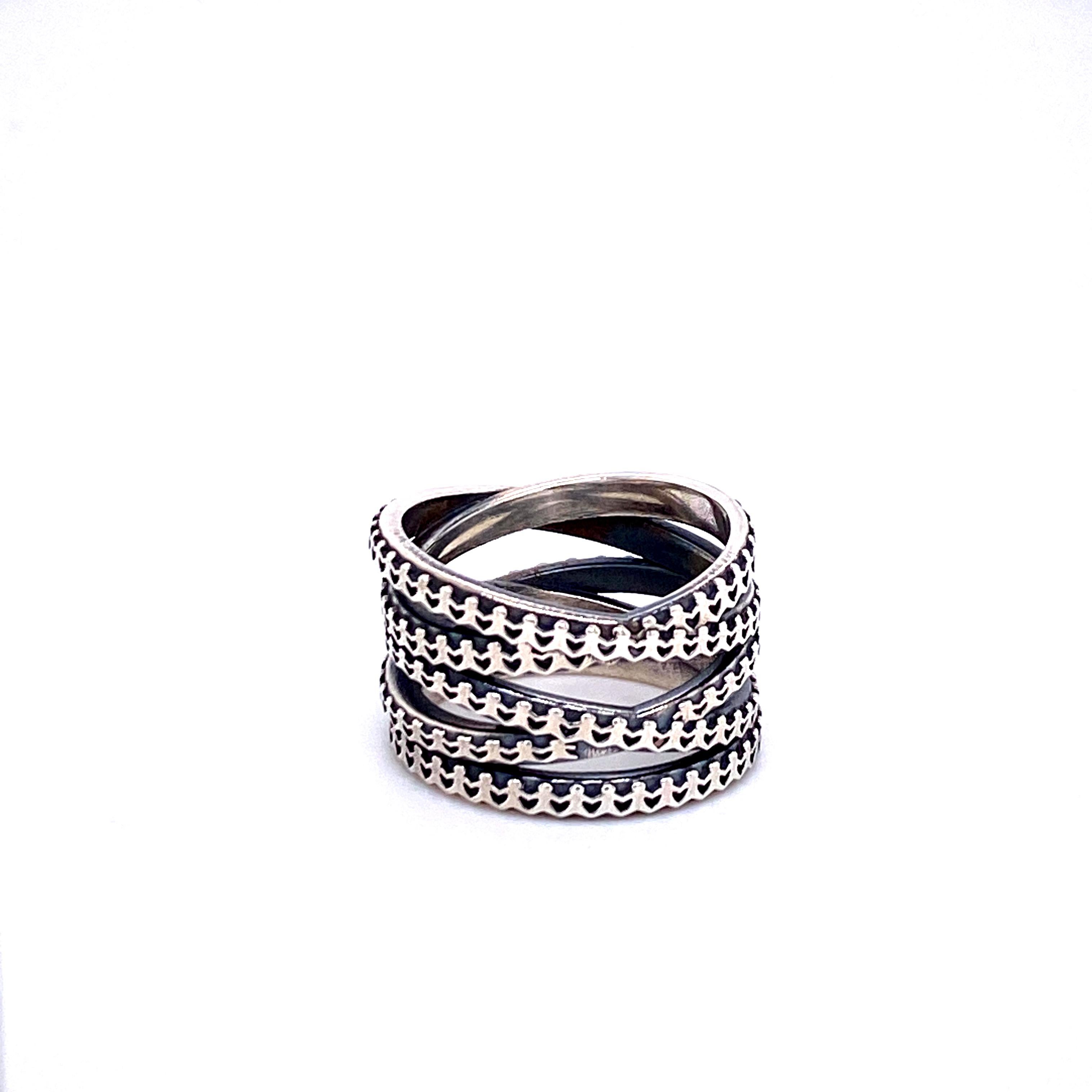 Contemporary Oxidized Sterling Silver Narrow Not Non-Essential Wrap Ring For Sale