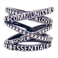 Oxidized Sterling Silver "Not Non-Essential" Wrap Ring with White Diamonds