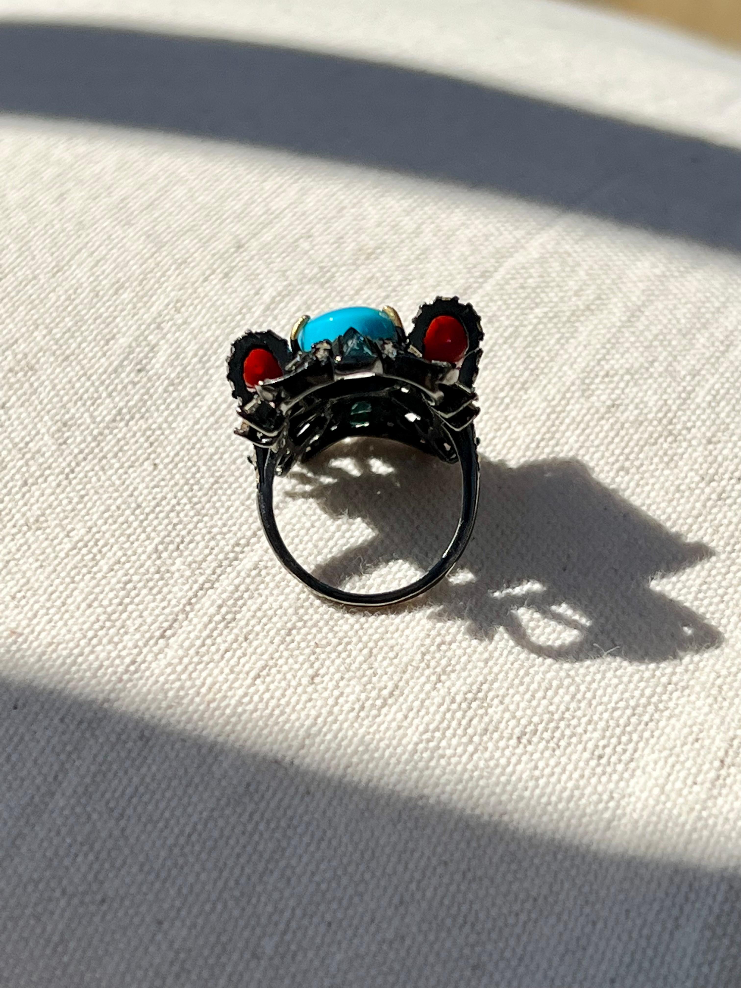 turquoise and coral rings