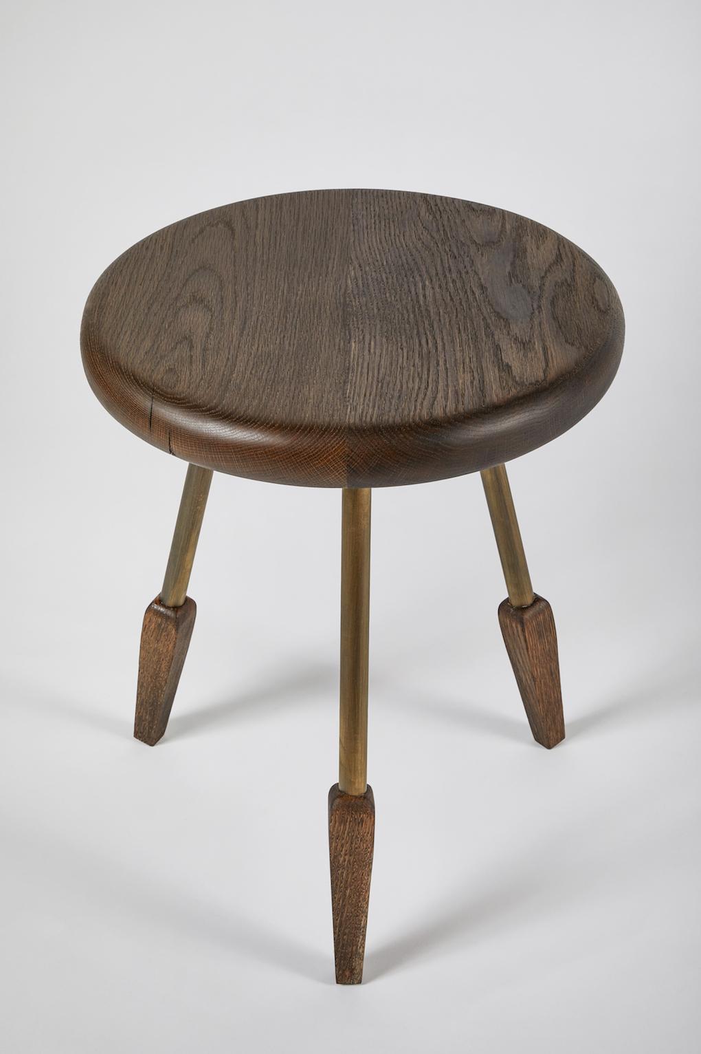 Milking stool with rounded edge and polished solid brass legs. Made in the USA by Casey McCafferty.


Available finishes:
Oiled black walnut, oiled white oak, bleached white oak, charred ash, oxidized maple

Customisation is available. Charges