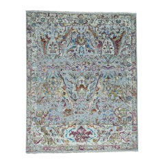 Oxidized Wool and Sari Silk Ancient Mughal Design Oriental Rug