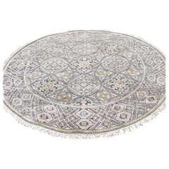 Oxidized Wool and Silk Mughal Inspired Medallions Round Oriental Rug