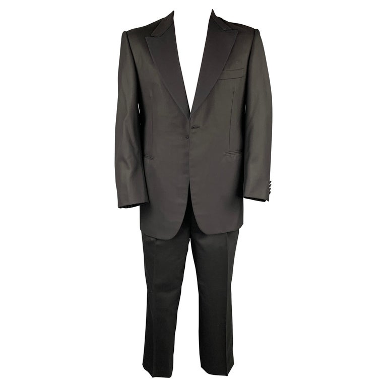 OXXFORD CLOTHES 42 Regular Black Wool Peak Lapel Tuxedo Suit For Sale ...