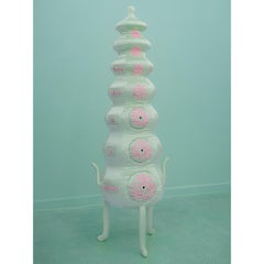 "Oxytocin" Hand-Embroidered Green and Pink Silk Drawer Cabinet