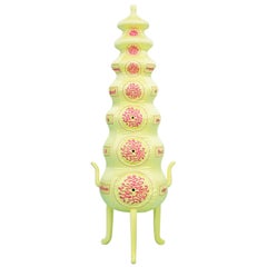 "Oxytocin" Hand-Embroidered Yellow and Magenta Silk Drawer Cabinet