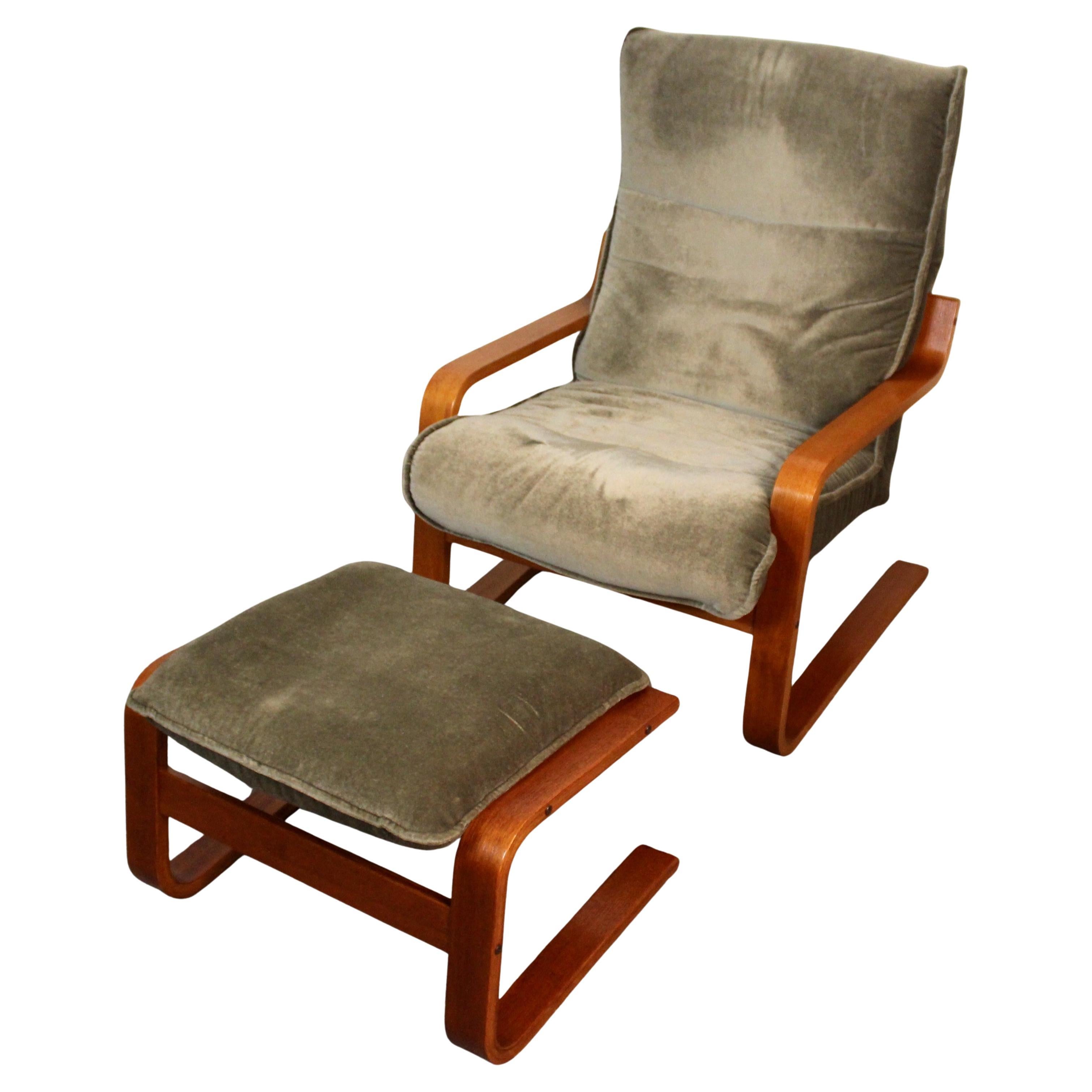 OY BJ Dahlqvist Bentwood Cantilevered Arm Chair with Ottoman For Sale