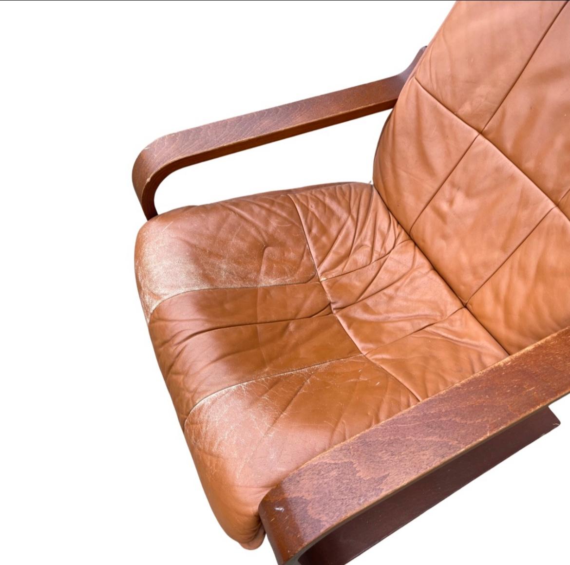 Scandinavian Modern OY BJ. Dahlqvist Leather Bentwood Lounge Chair 