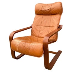 Vintage OY BJ. Dahlqvist Leather Bentwood Lounge Chair 