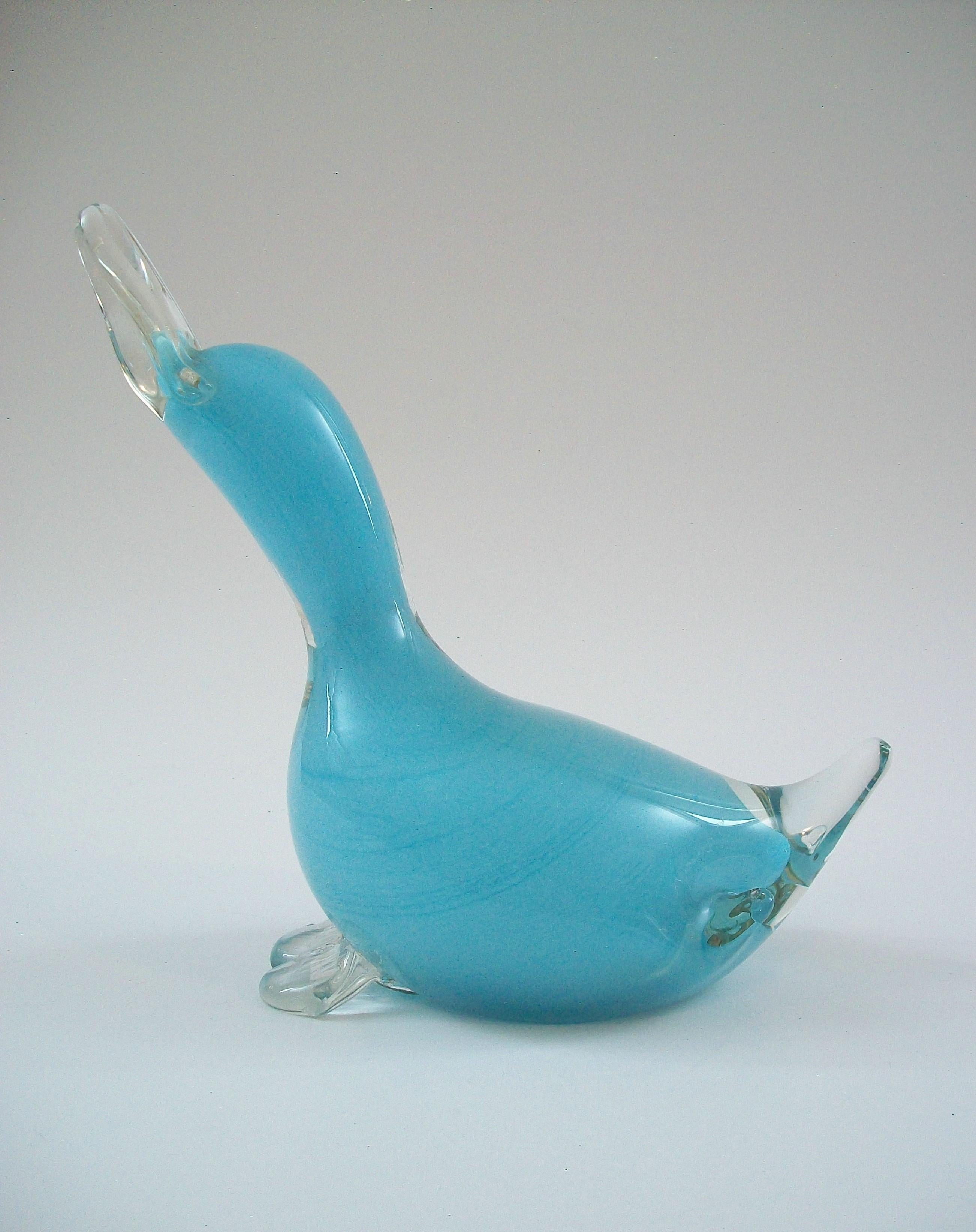 Forged OY KUMELA - ARMANDO JACOBINO - Art Glass Duck Figure - Finland - Circa 1970's For Sale
