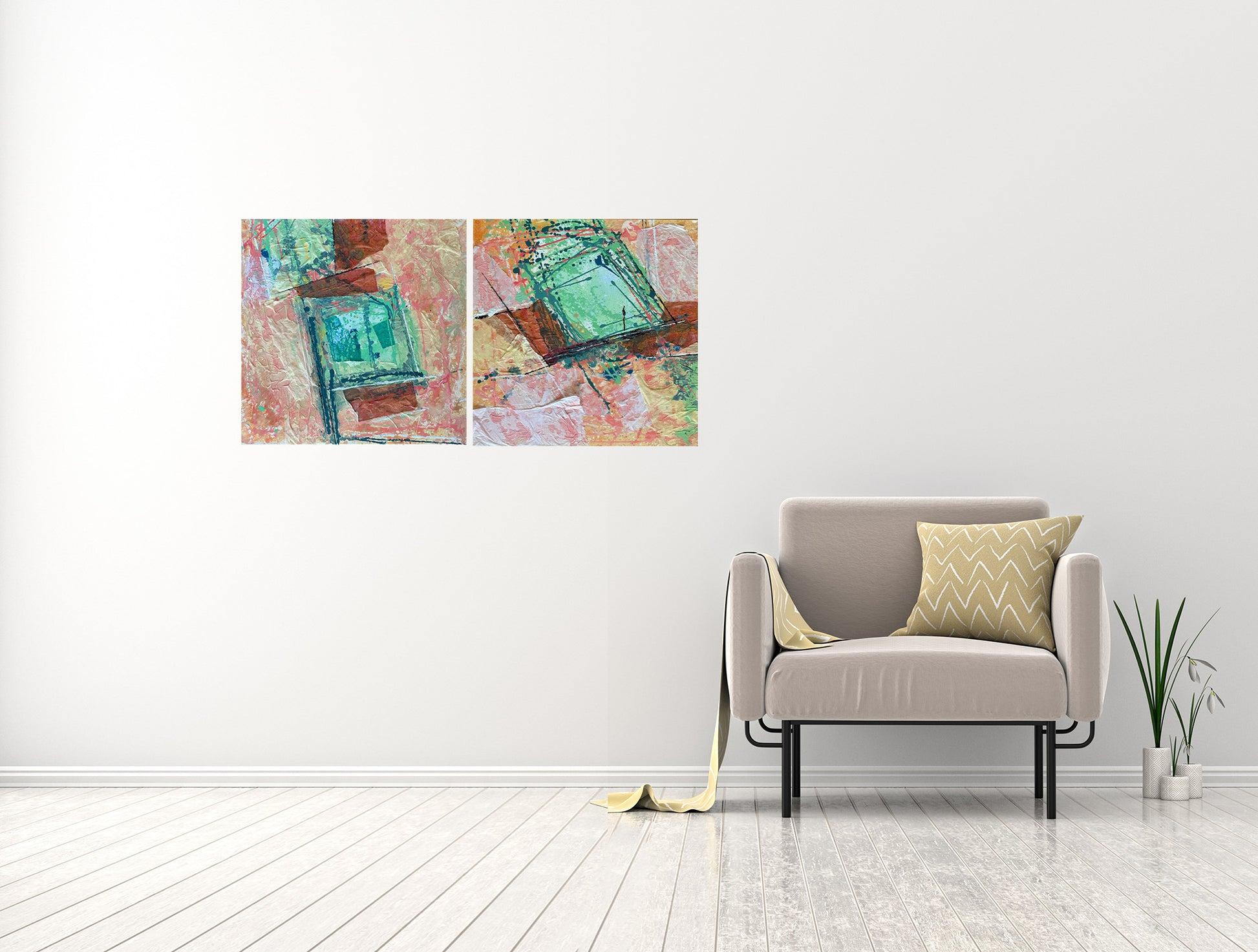 Division Piece By Piece 3 (Diptych)- Oya Bolgun - Pittura astratta - Tecnica mista in vendita 1