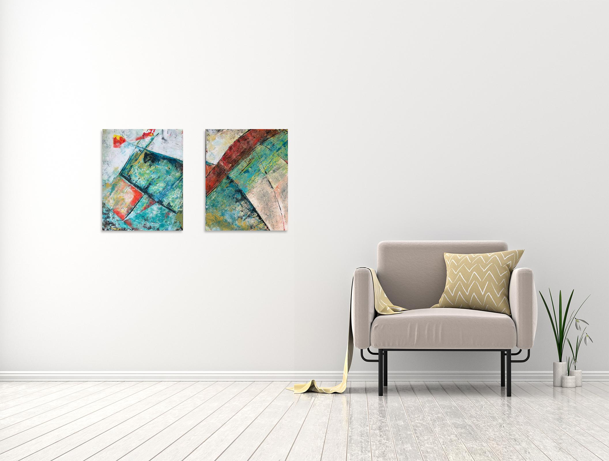 Existence 1 (Diptych) - Oya Bolgun -Abstract Painting - Mixed Media For Sale 1