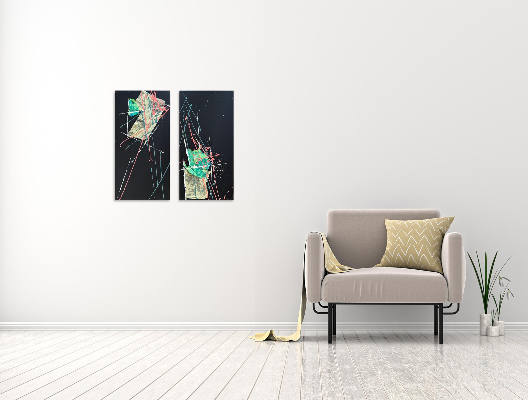 Free In Space (Diptych) - Oya Bolgun -Abstract Painting - Mixed Media For Sale 1