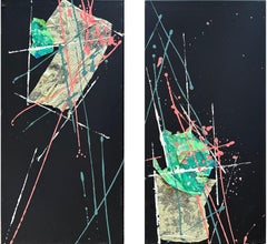 Free In Space (Diptych) - Oya Bolgun -Abstract Painting - Mixed Media
