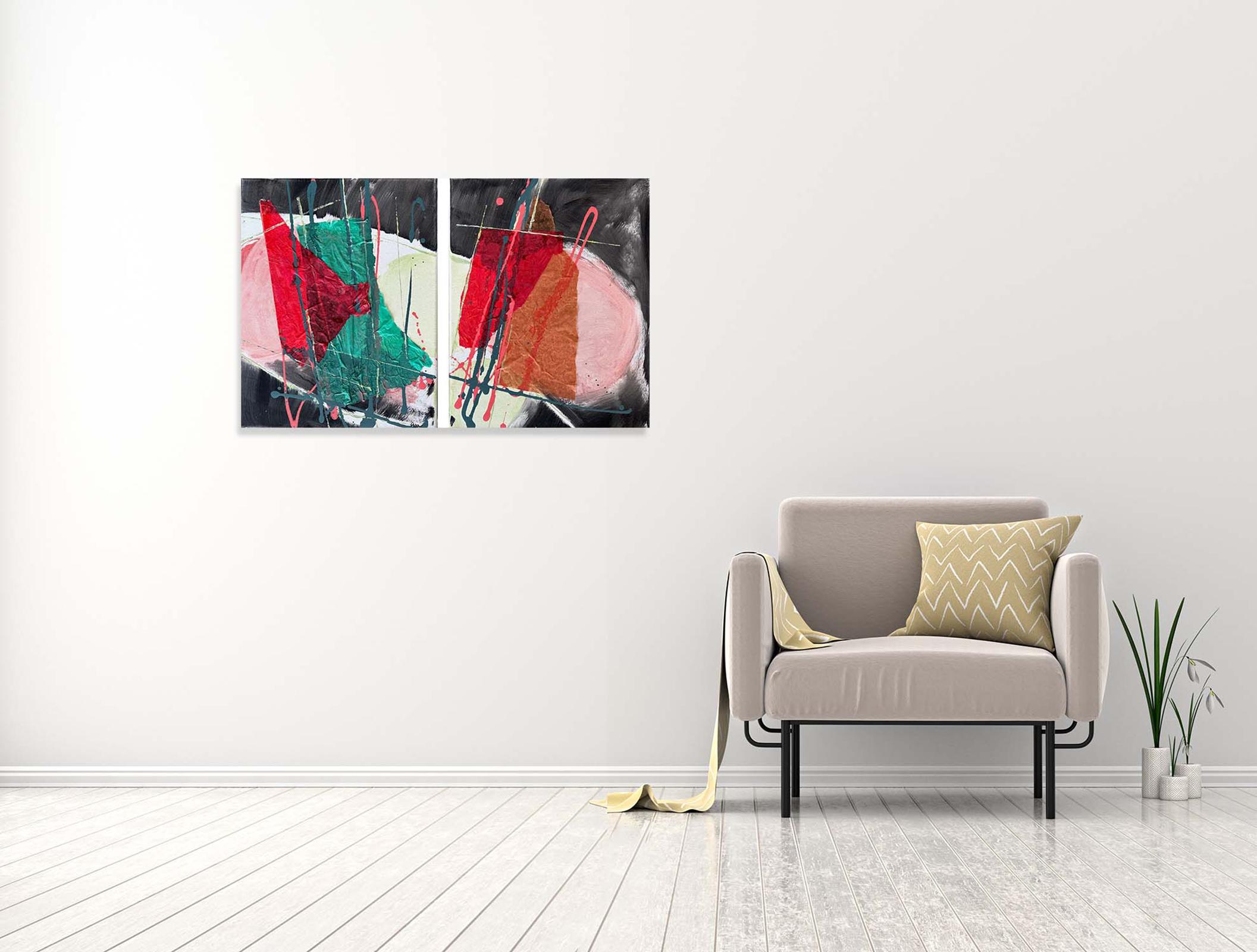 Here And There (Diptych) - Oya Bolgun -Abstract Painting - Mixed Media For Sale 1