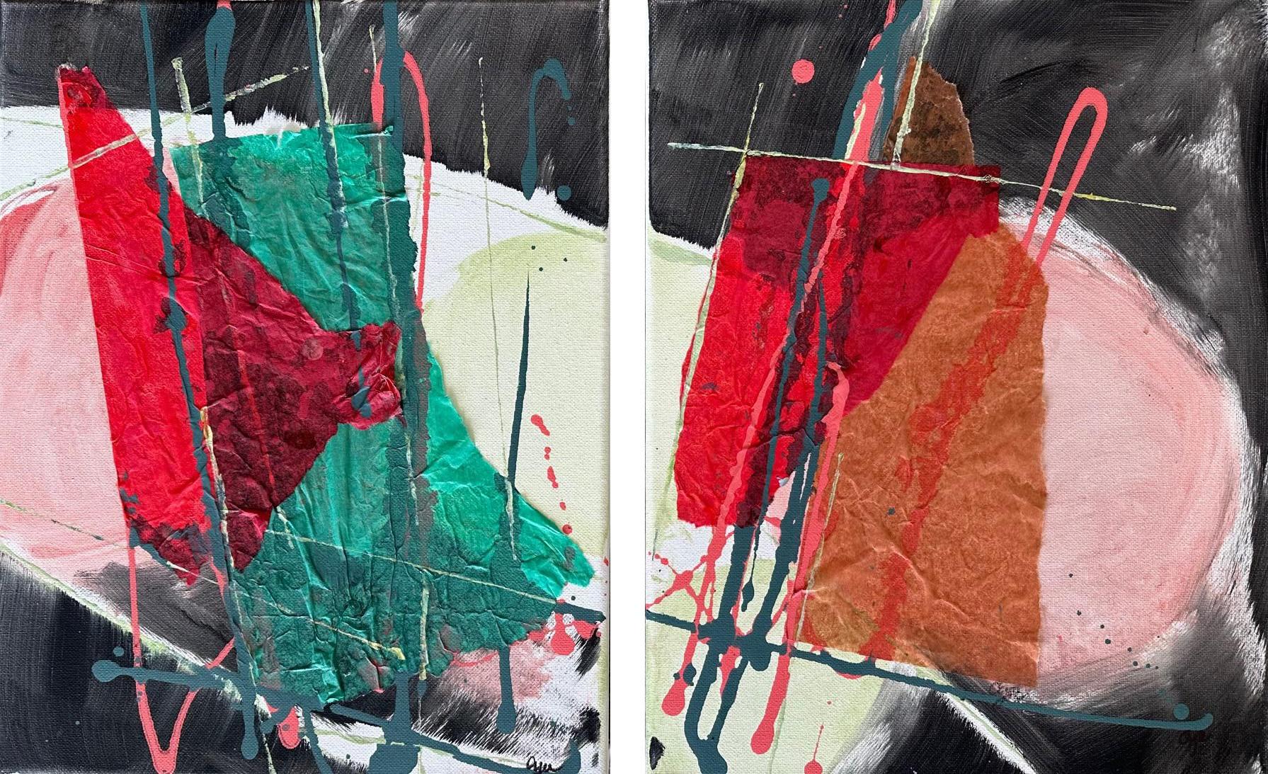 Here And There (Diptych) - Oya Bolgun -Abstract Painting - Mixed Media