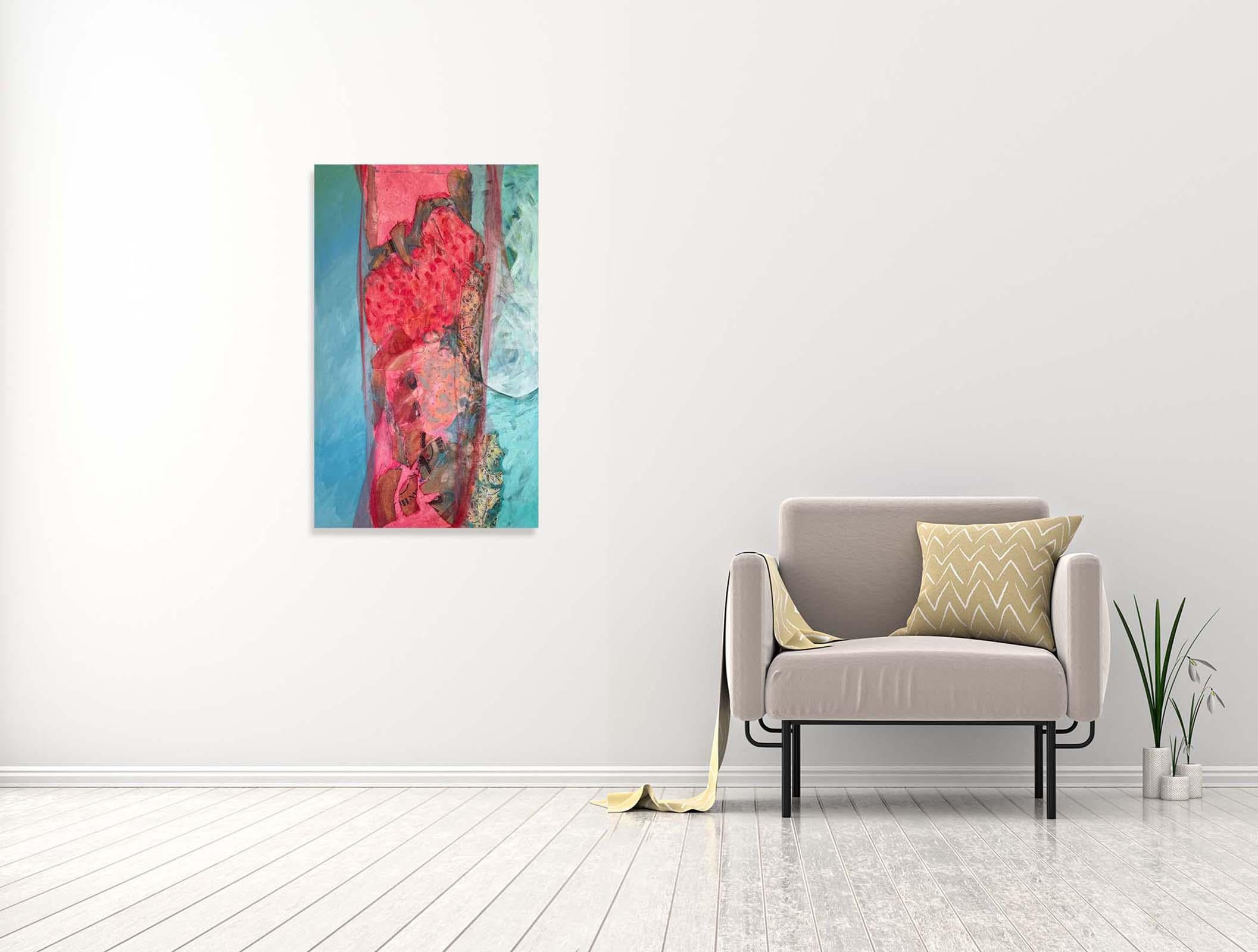 Red Veil - Oya Bolgun - Abstract Painting - Mixed Media For Sale 1