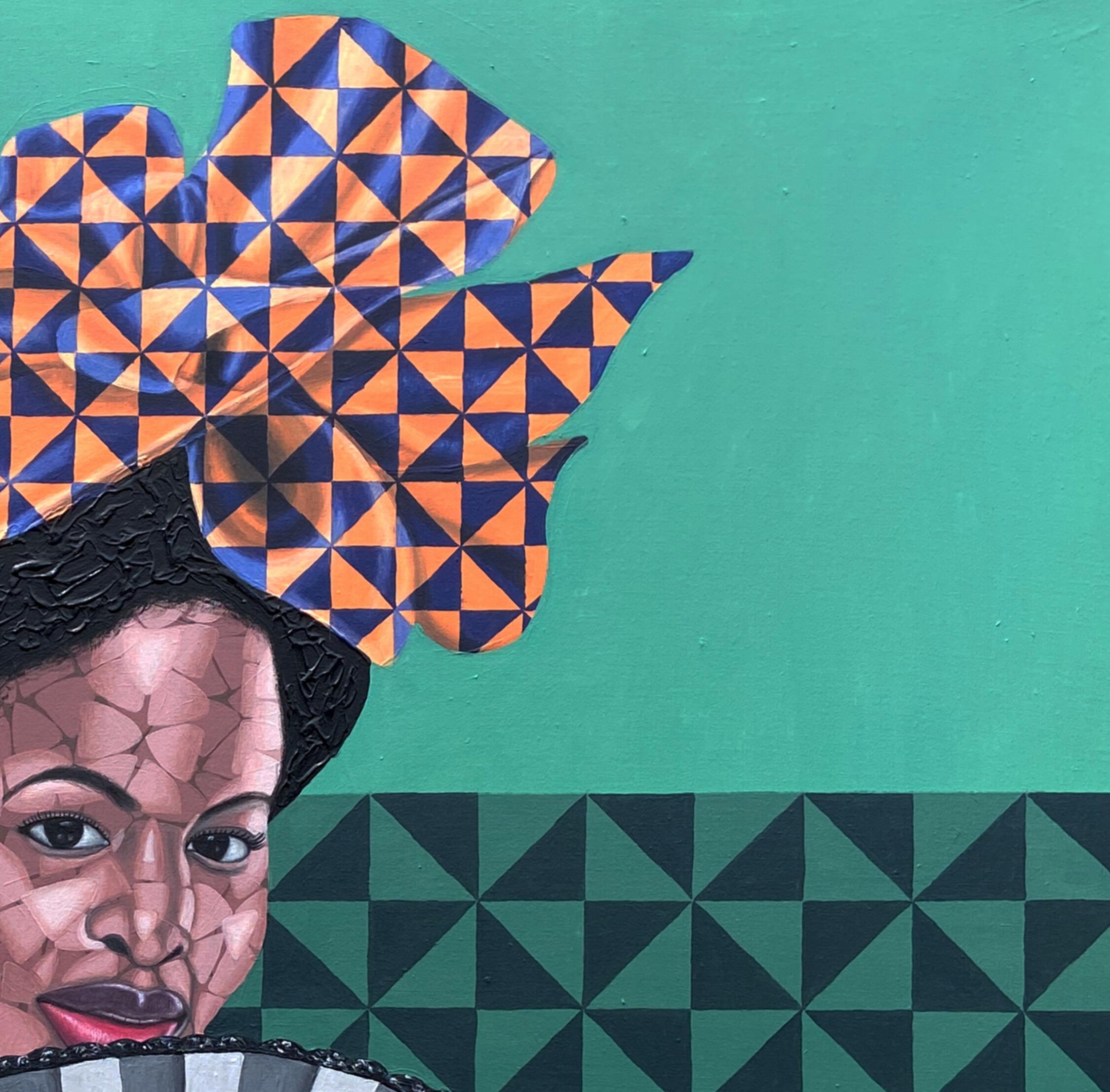African Royale - 21e siècle, Contemporain, Portrait figuratif, Afrique Femmes - Bleu Portrait Painting par Oyeleye Feranmi