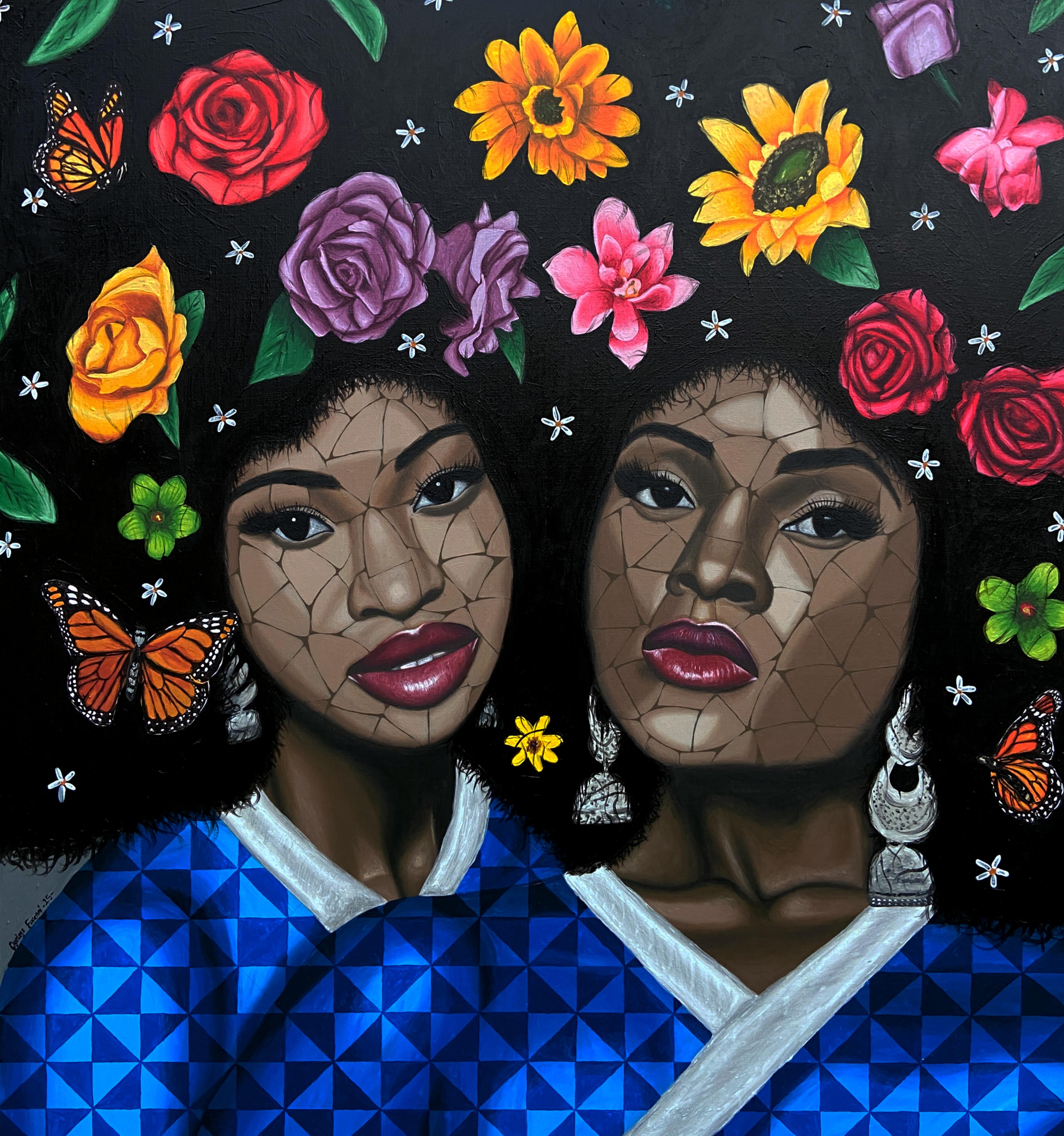 Oyeleye Feranmi Figurative Painting - Bond -21st Century, Contemporary, Figurative Portrait, Africa Modern, Women Love