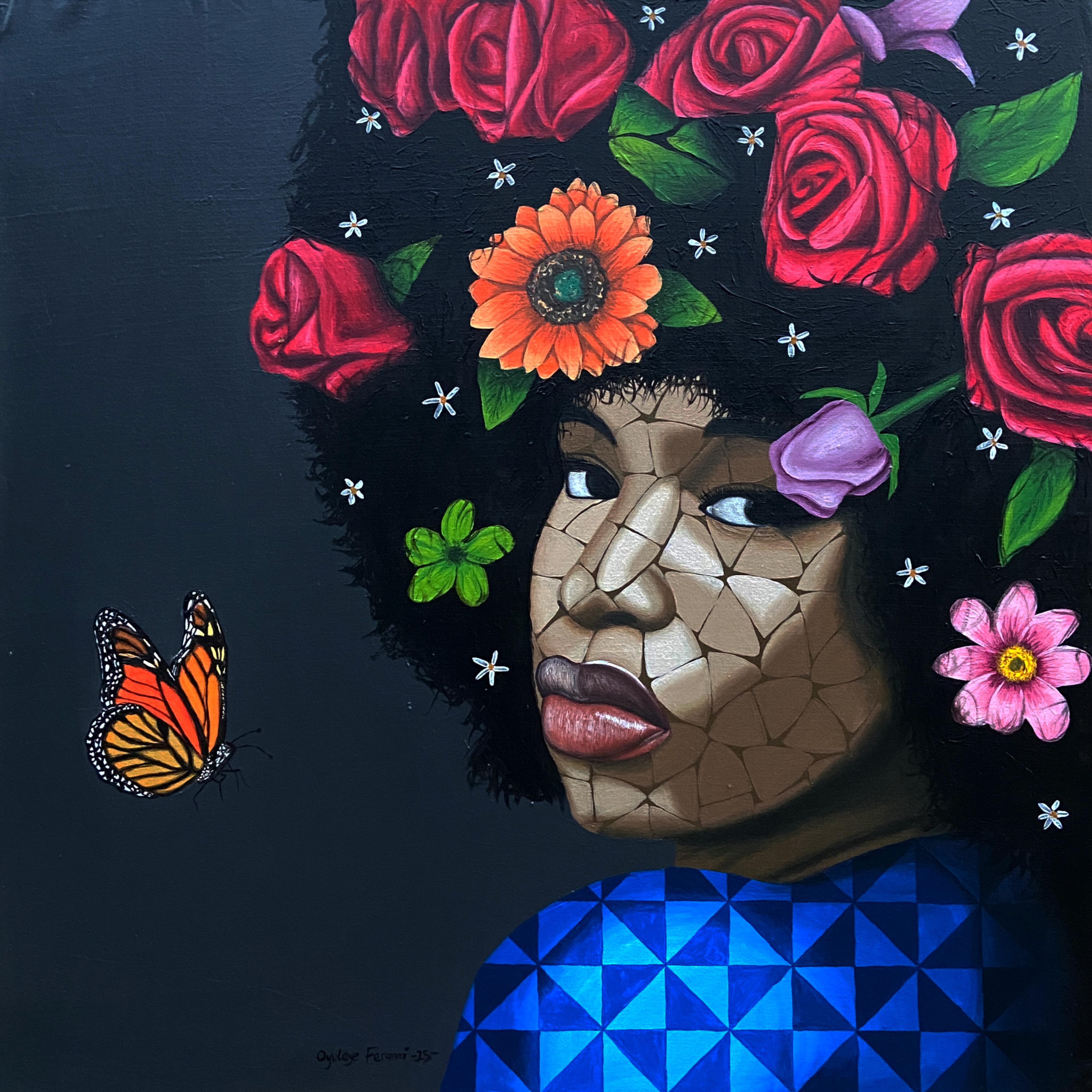 Oyeleye Feranmi Figurative Painting - Ecstasy 2 -21st Century, Contemporary, Figurative Portrait, Floral Women, Modern