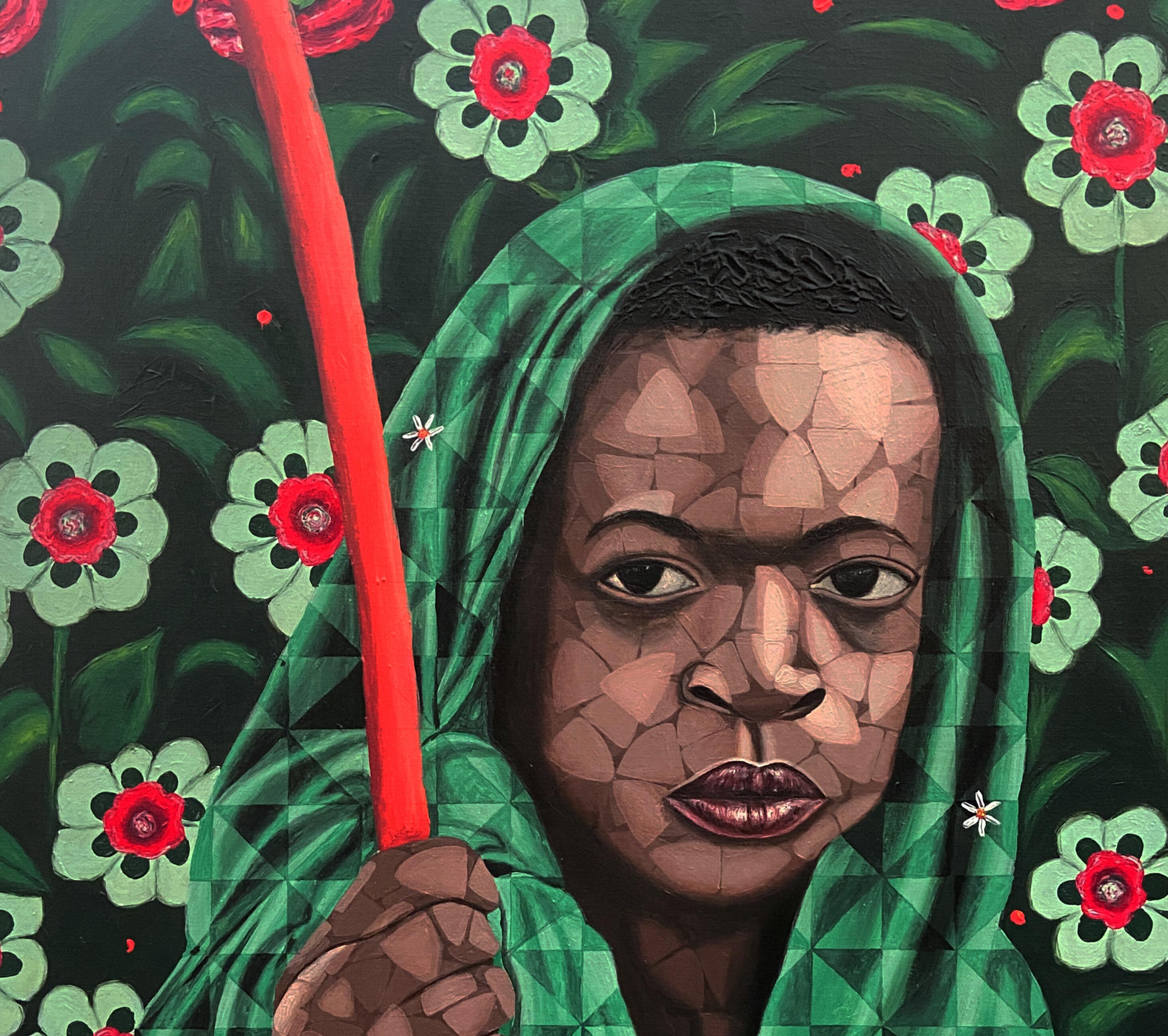 Embrace (Nature) -21st Century, Contemporary, Figurative Portrait, Africa, Women - Painting by Oyeleye Feranmi