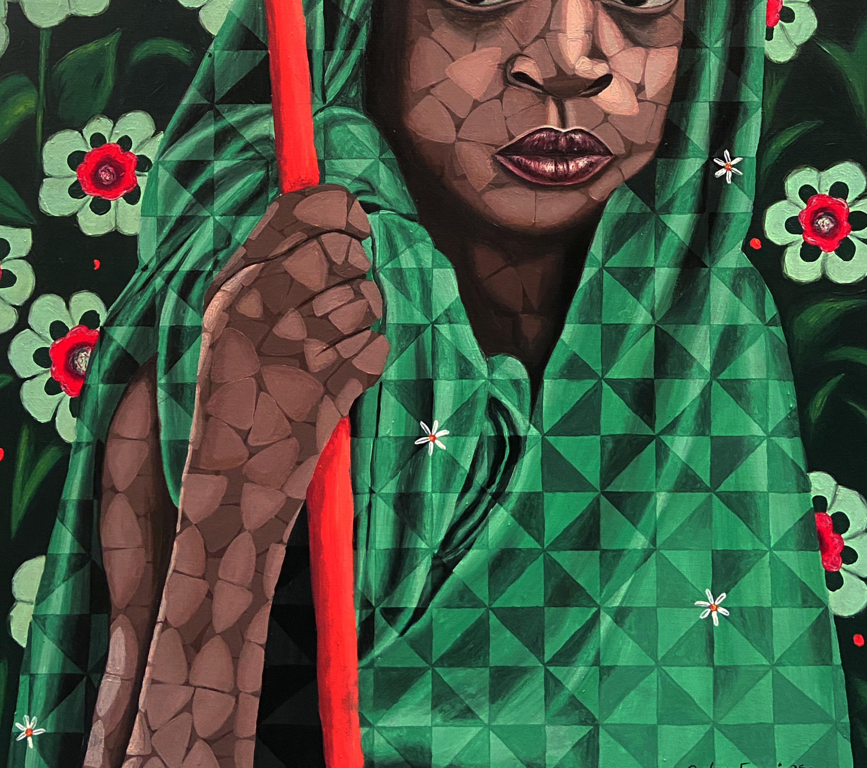 Embrace (Nature) -21st Century, Contemporary, Figurative Portrait, Africa, Women - Black Portrait Painting by Oyeleye Feranmi