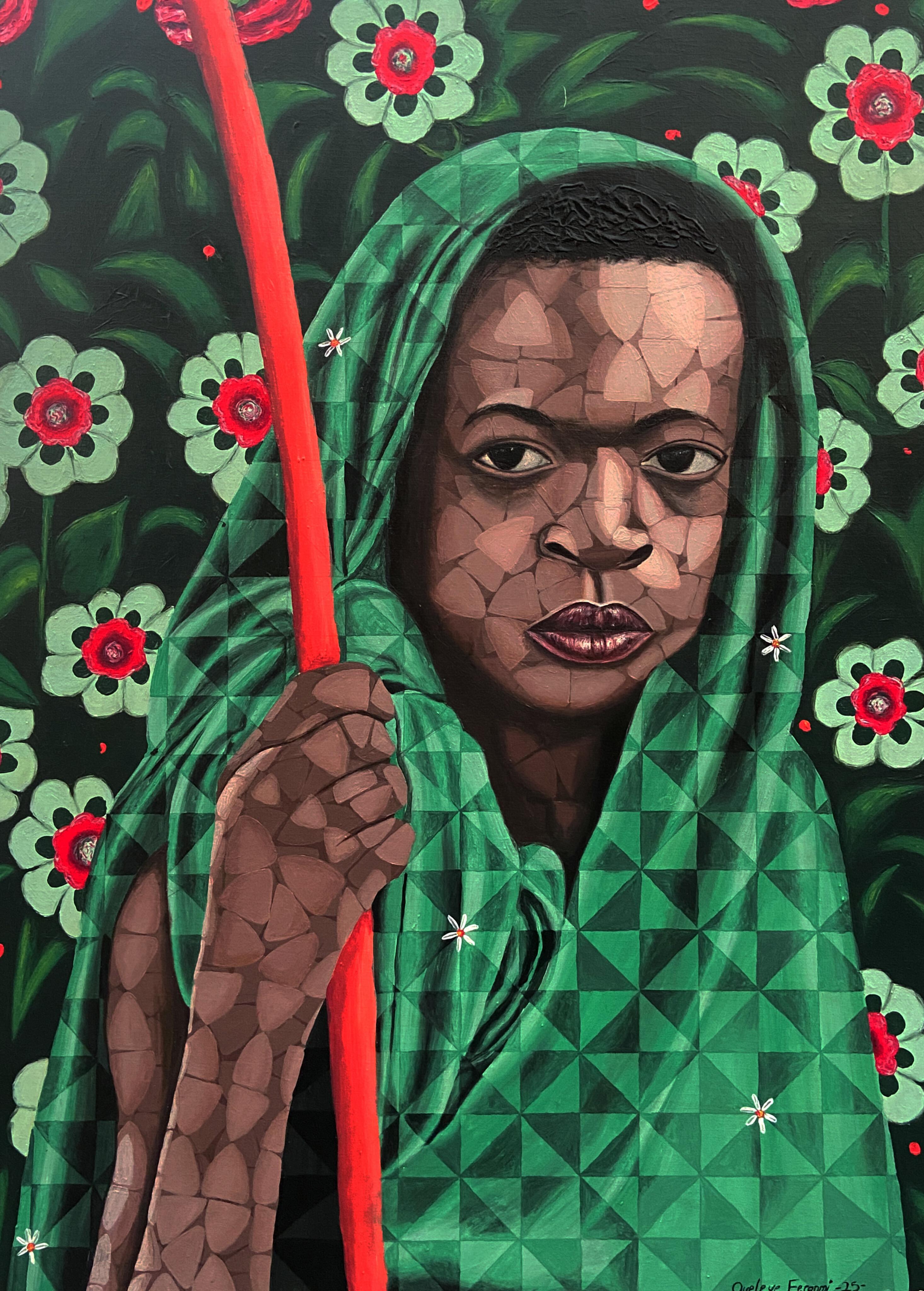 Oyeleye Feranmi Portrait Painting - Embrace (Nature) -21st Century, Contemporary, Figurative Portrait, Africa, Women