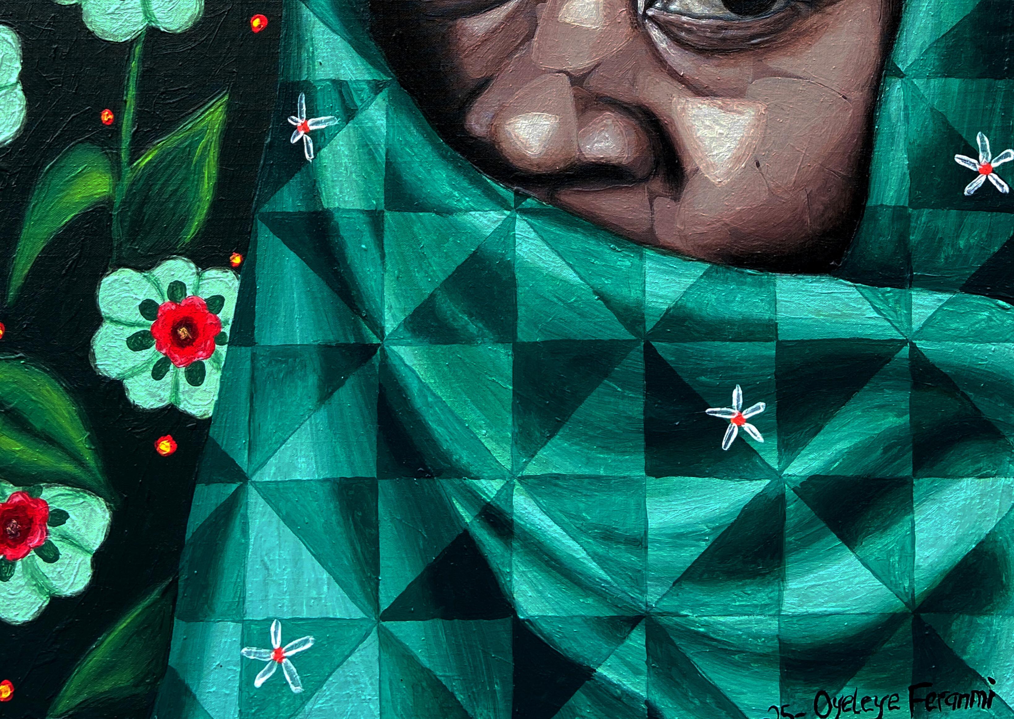Abrazo (Naturaleza) 3 - Siglo XXI, Contemporáneo, Figurativo, Retrato, Mujer - Portrait Painting Negro de Oyeleye Feranmi