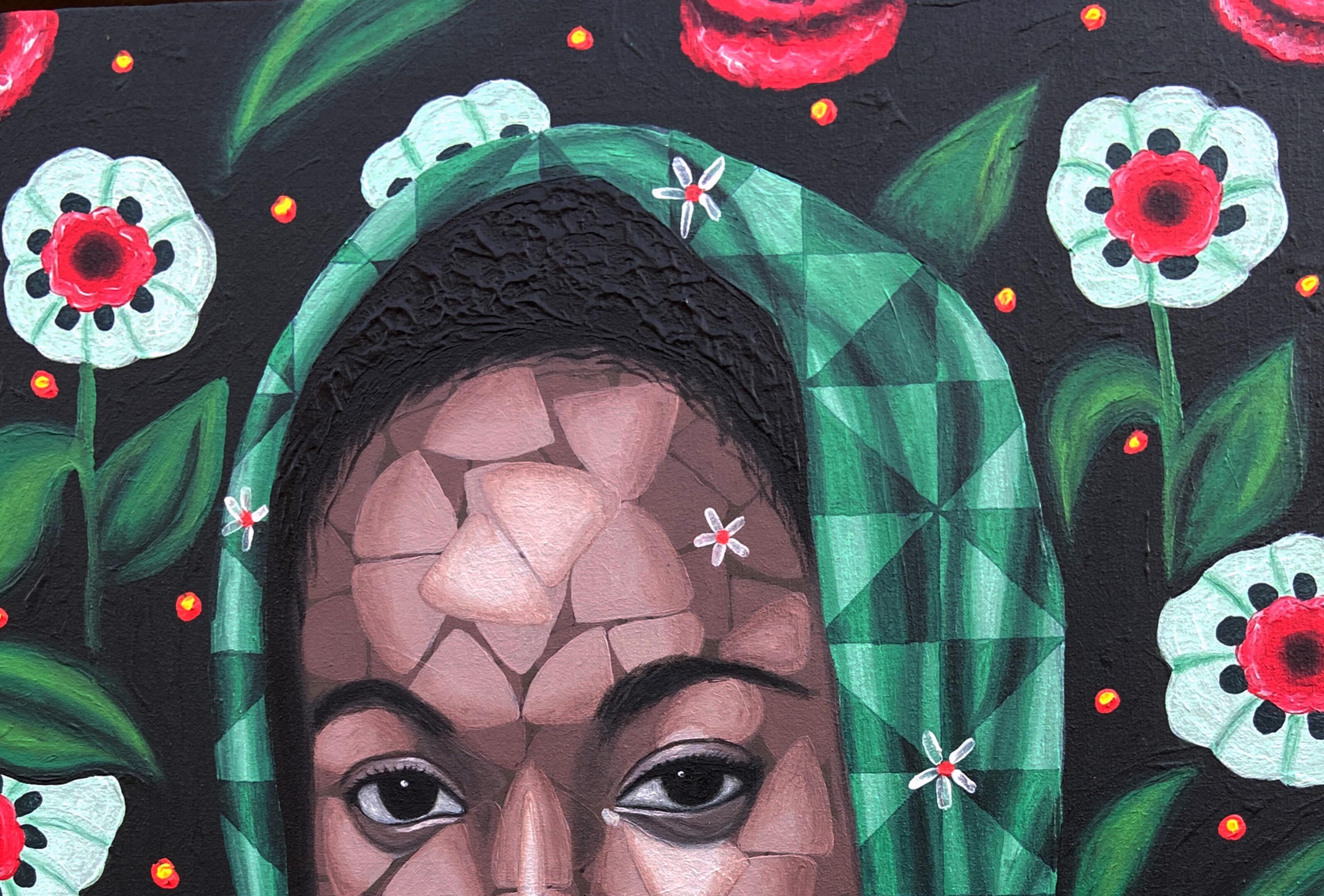 Abraza la Naturaleza 5 - Siglo XXI, Contemporáneo, Retrato Figurativo Floral, Mujer - Painting de Oyeleye Feranmi
