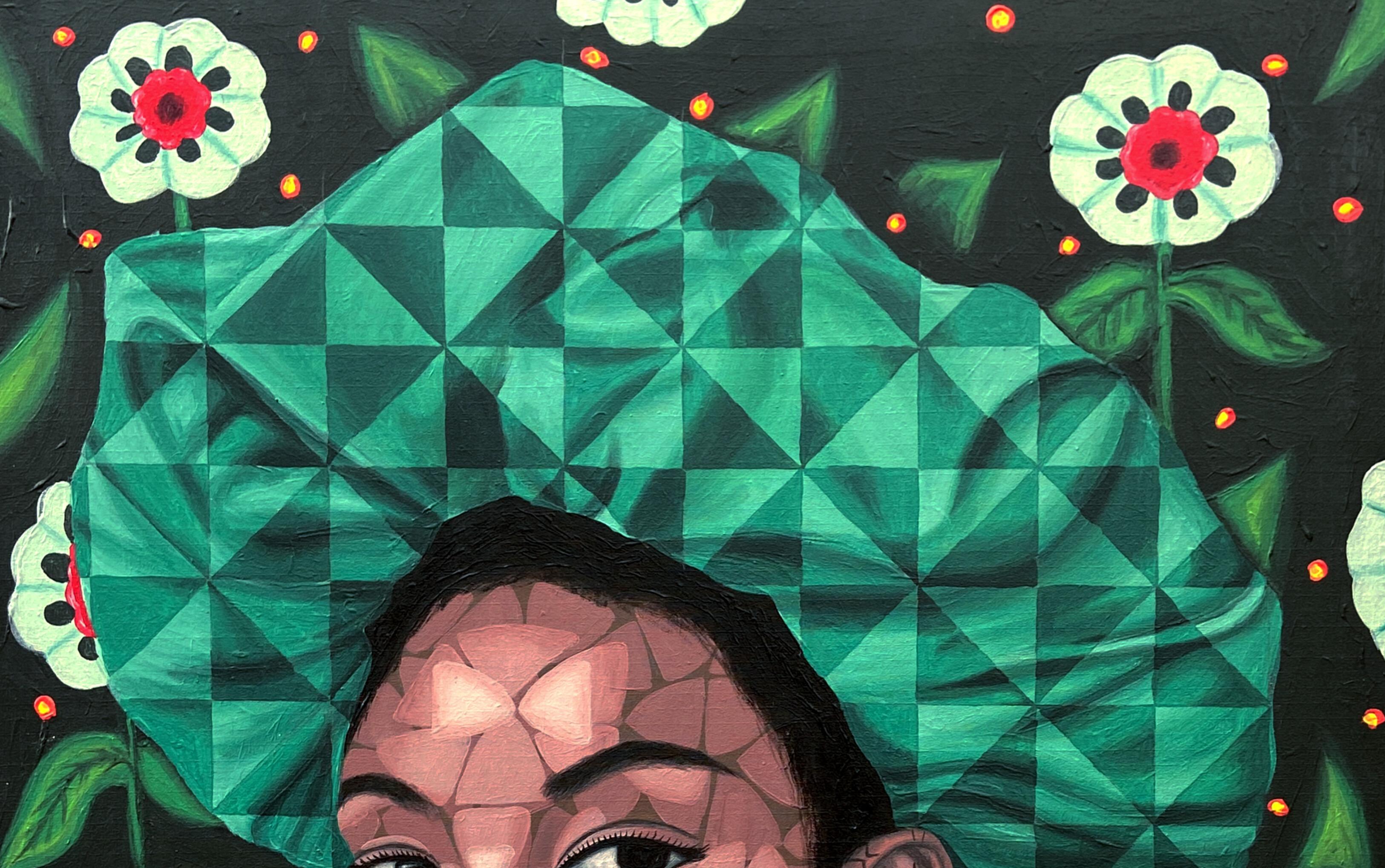 Abraza la Naturaleza 6 - Siglo XXI, Contemporáneo, Retrato Figurativo Floral, Mujer - Painting de Oyeleye Feranmi