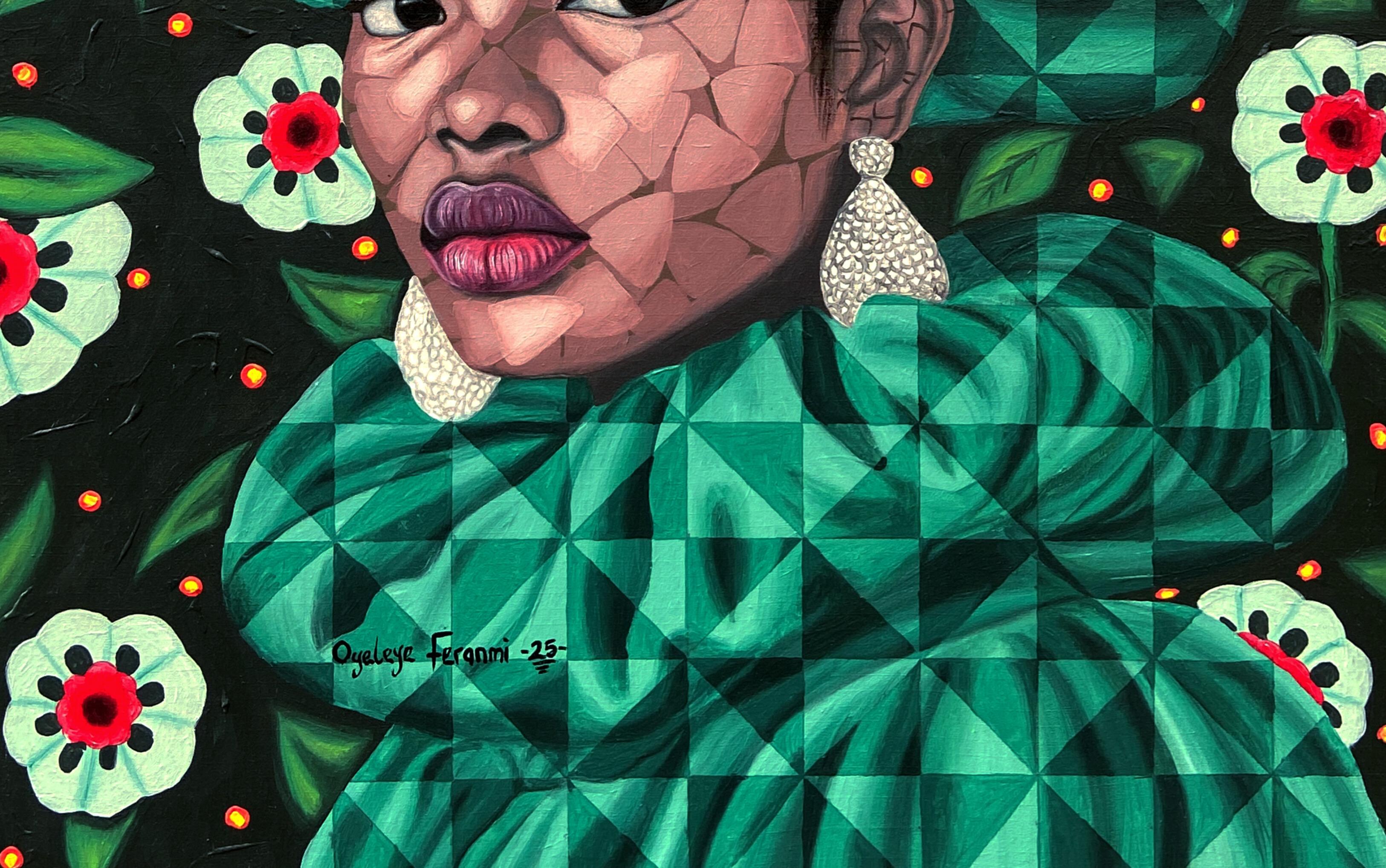 Abraza la Naturaleza 6 - Siglo XXI, Contemporáneo, Retrato Figurativo Floral, Mujer - Portrait Painting Azul de Oyeleye Feranmi