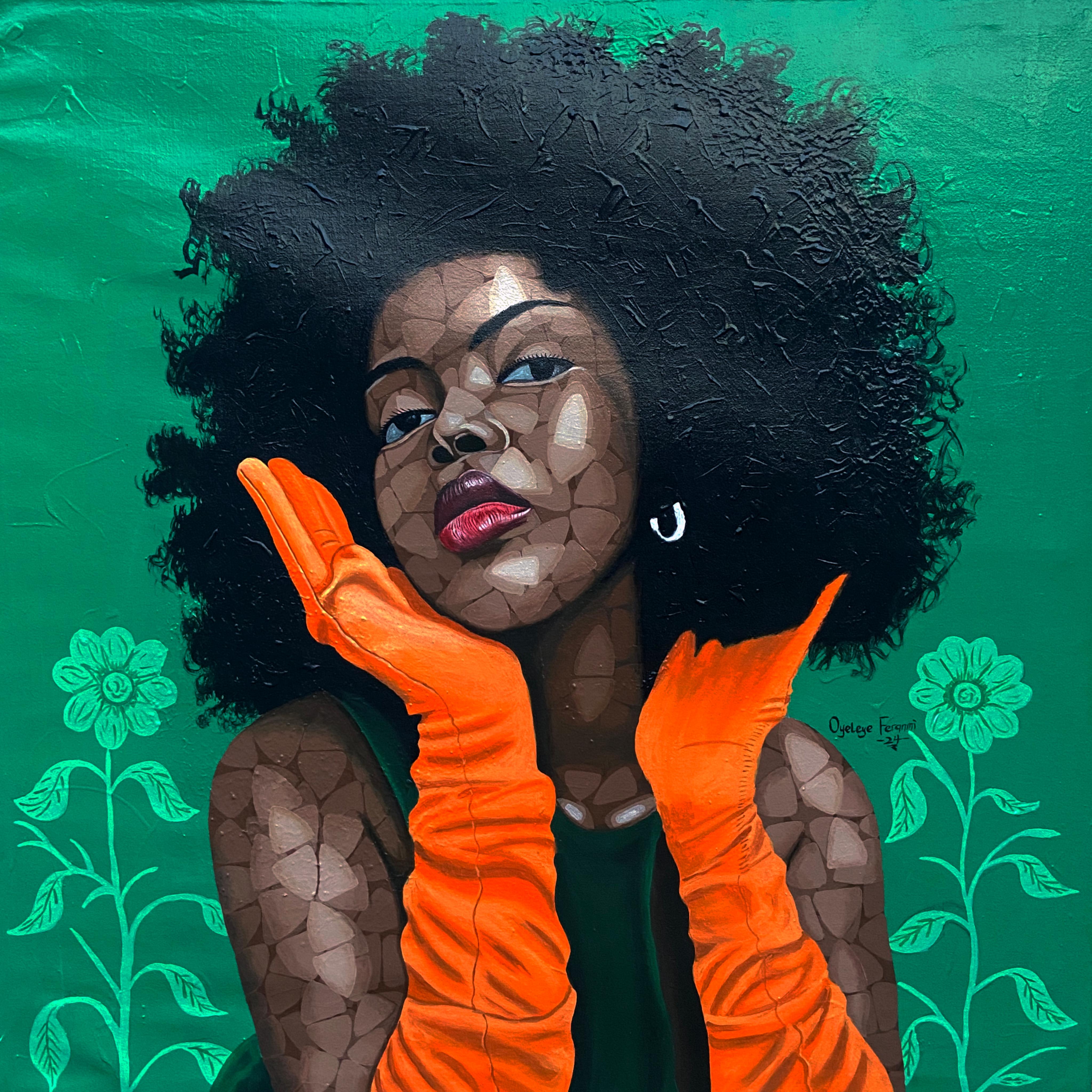 Portrait Painting de Oyeleye Feranmi - Expectativa 1 - Siglo XXI, Contemporáneo, Retrato Figurativo, Mujeres Africanas