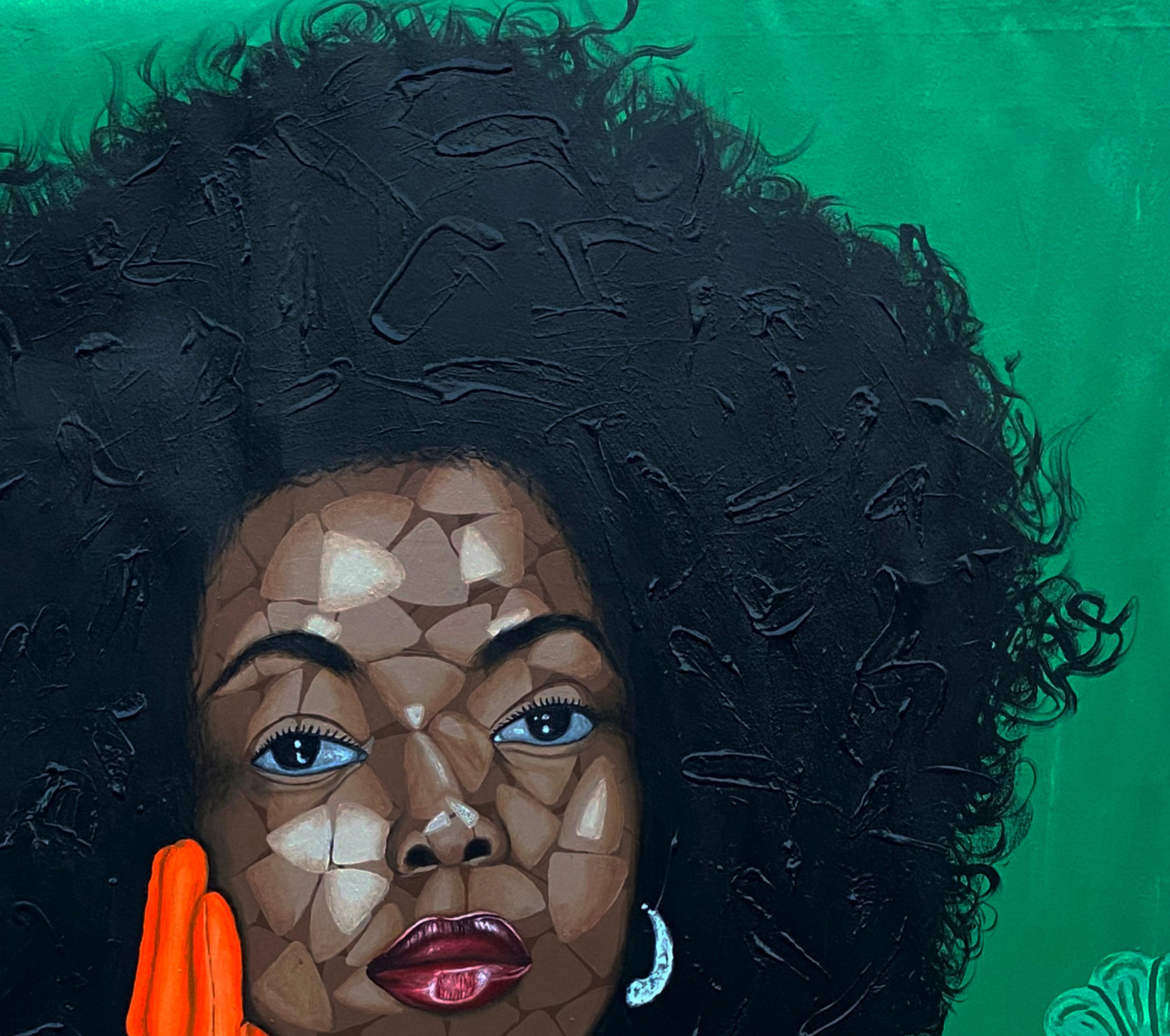 Aspettativa 2 - 21° secolo, Contemporaneo, Ritratto figurativo, Donne africane - Figurative Painting Blu di Oyeleye Feranmi