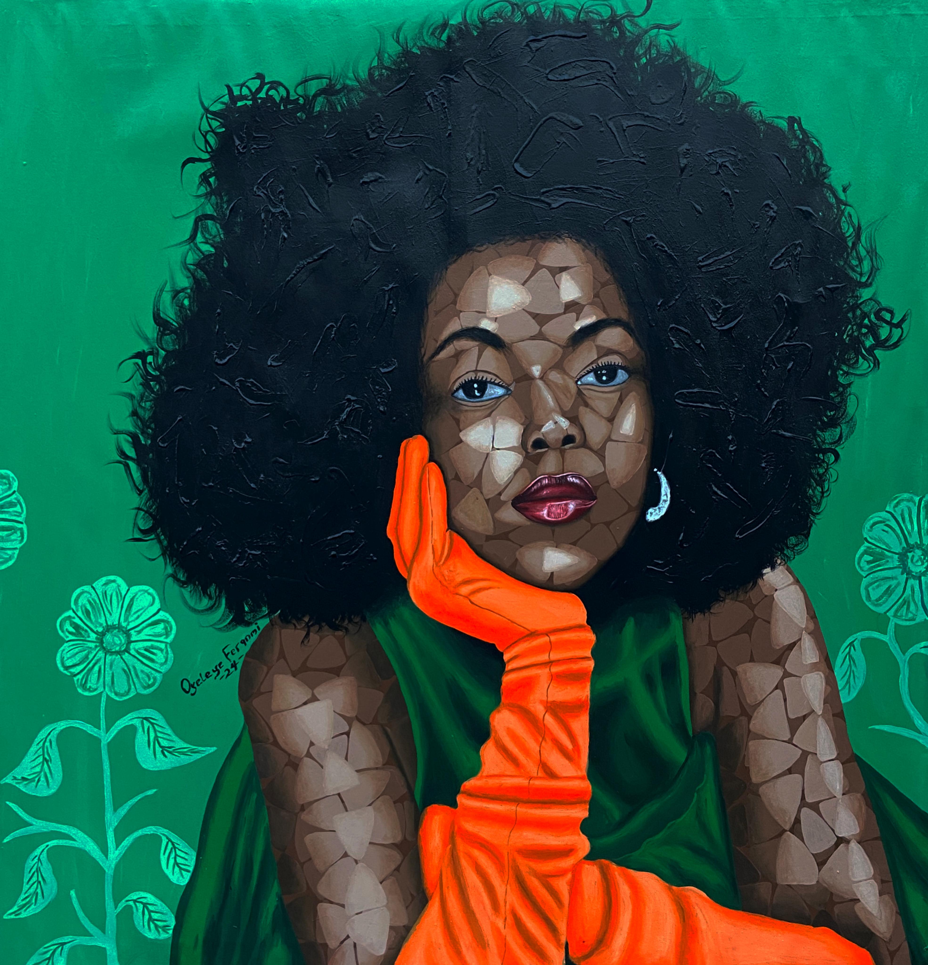 Figurative Painting di Oyeleye Feranmi - Aspettativa 2 - 21° secolo, Contemporaneo, Ritratto figurativo, Donne africane