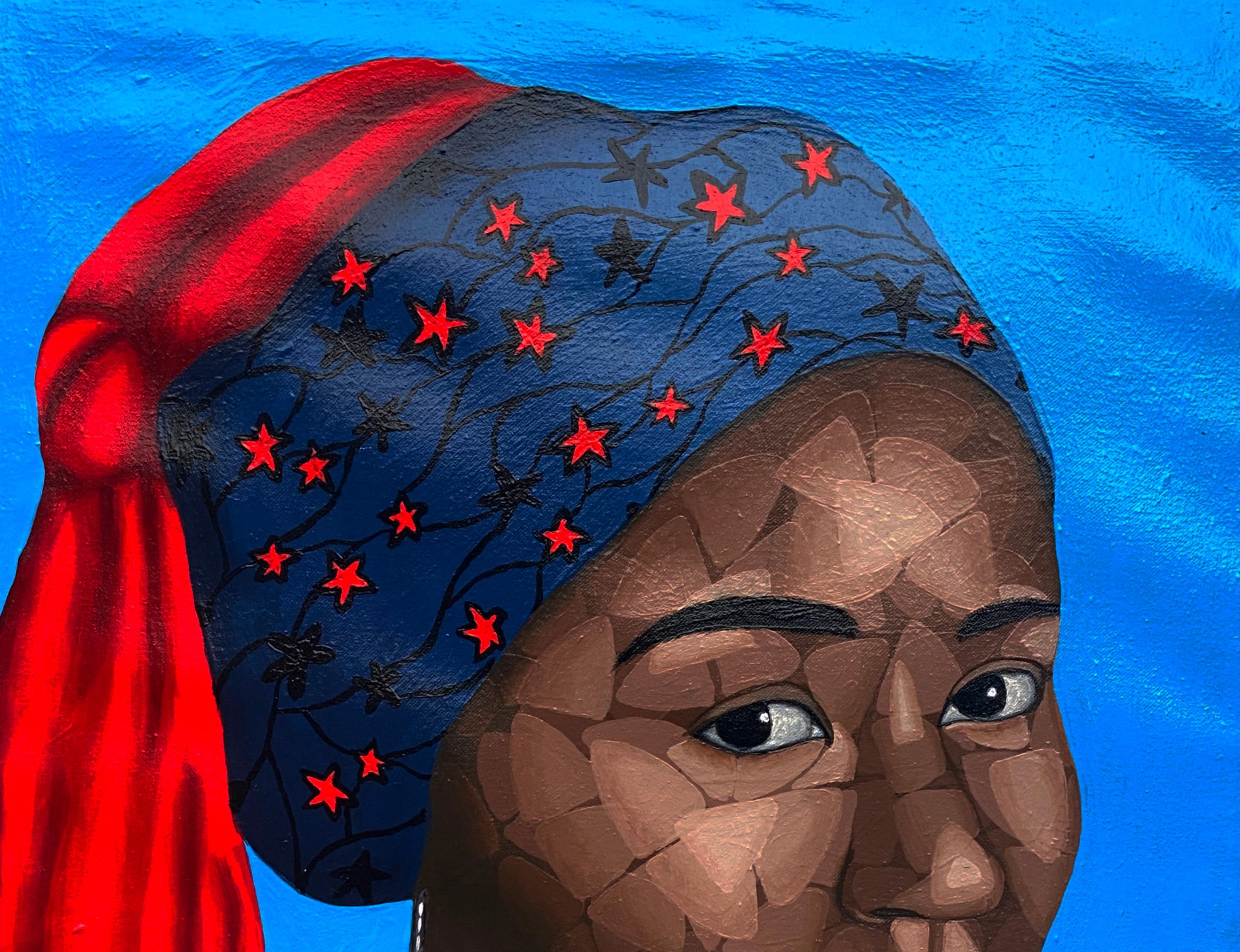 Girl in Her Cultural Bead 1 - 21st Century, Contemporary, Figurative, Woman - Painting by Oyeleye Feranmi