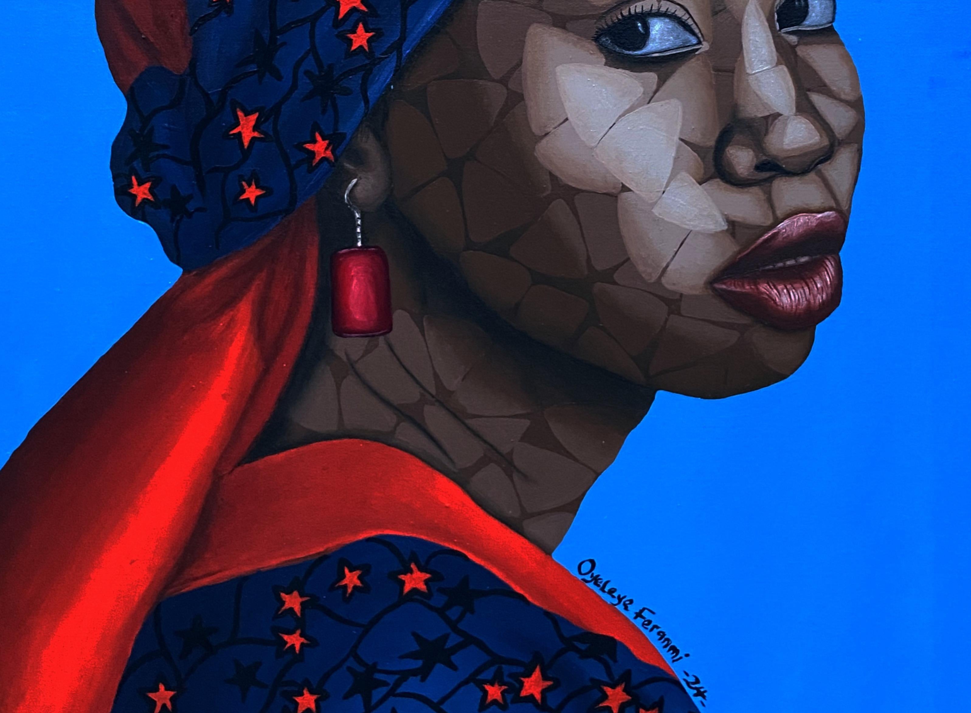 Chica en su cuenta cultural 3 - Siglo XXI, Contemporáneo, Figurativo, Mujer - Portrait Painting Negro de Oyeleye Feranmi
