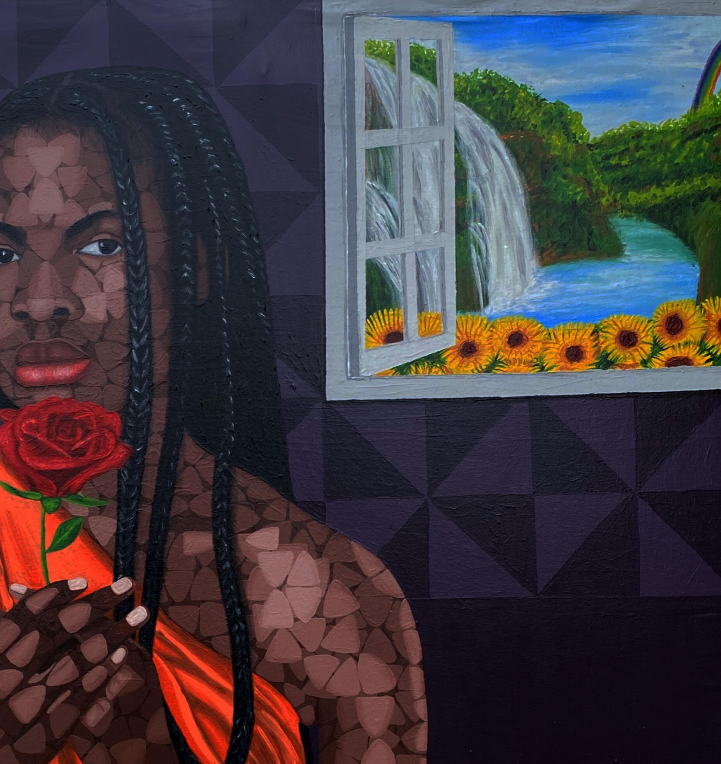 Give It To Me - 21e siècle, Contemporain, Figuratif, Floral, Afrique, Femmes - Painting de Oyeleye Feranmi