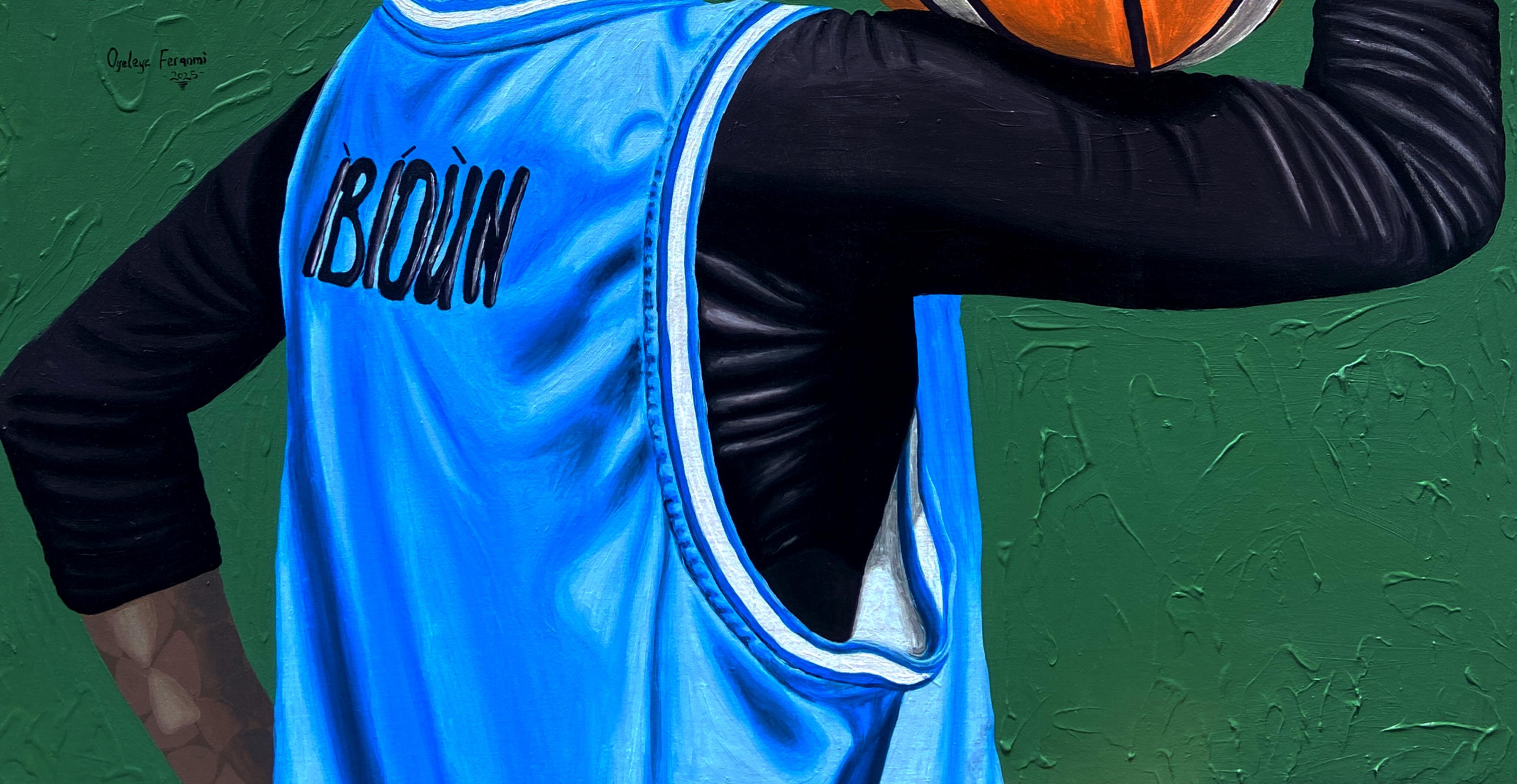 Afición - Siglo XXI, Contemporáneo, Retrato Figurativo, Baloncesto, Deporte Femenino - Portrait Painting Azul de Oyeleye Feranmi