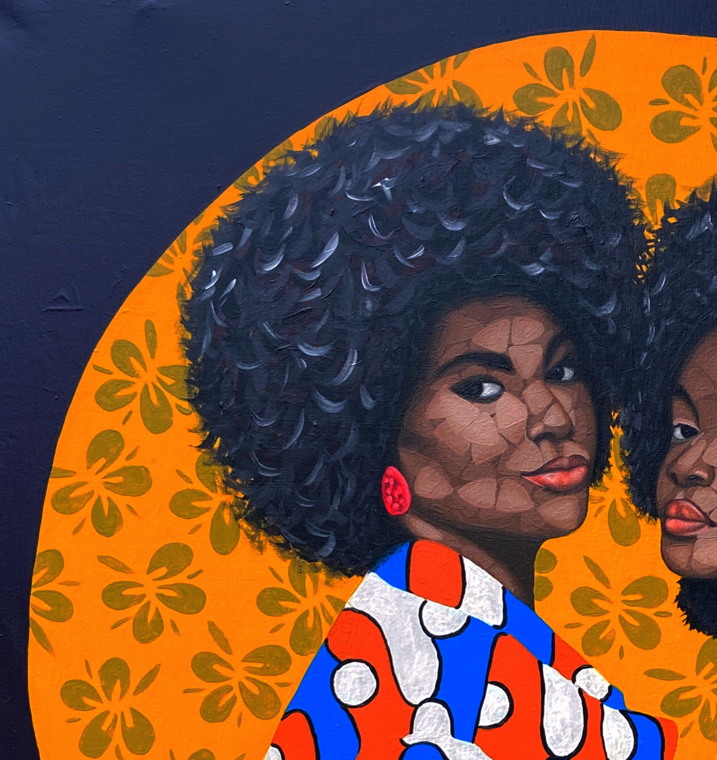 Sisterhood 1 (Amore e forza) - 21° secolo, Contemporaneo, Figurativo, Amore - Painting di Oyeleye Feranmi