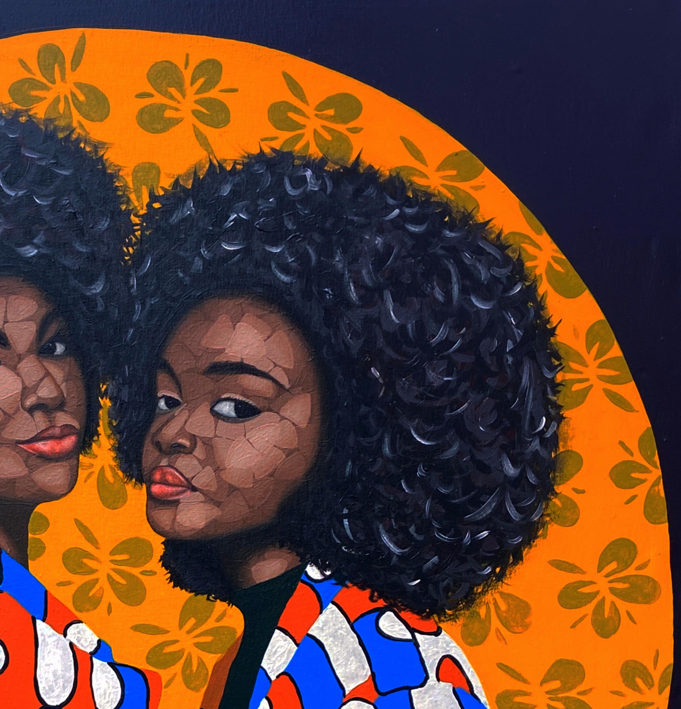 Sisterhood 1 (Amore e forza) - 21° secolo, Contemporaneo, Figurativo, Amore - Figurative Painting Viola di Oyeleye Feranmi