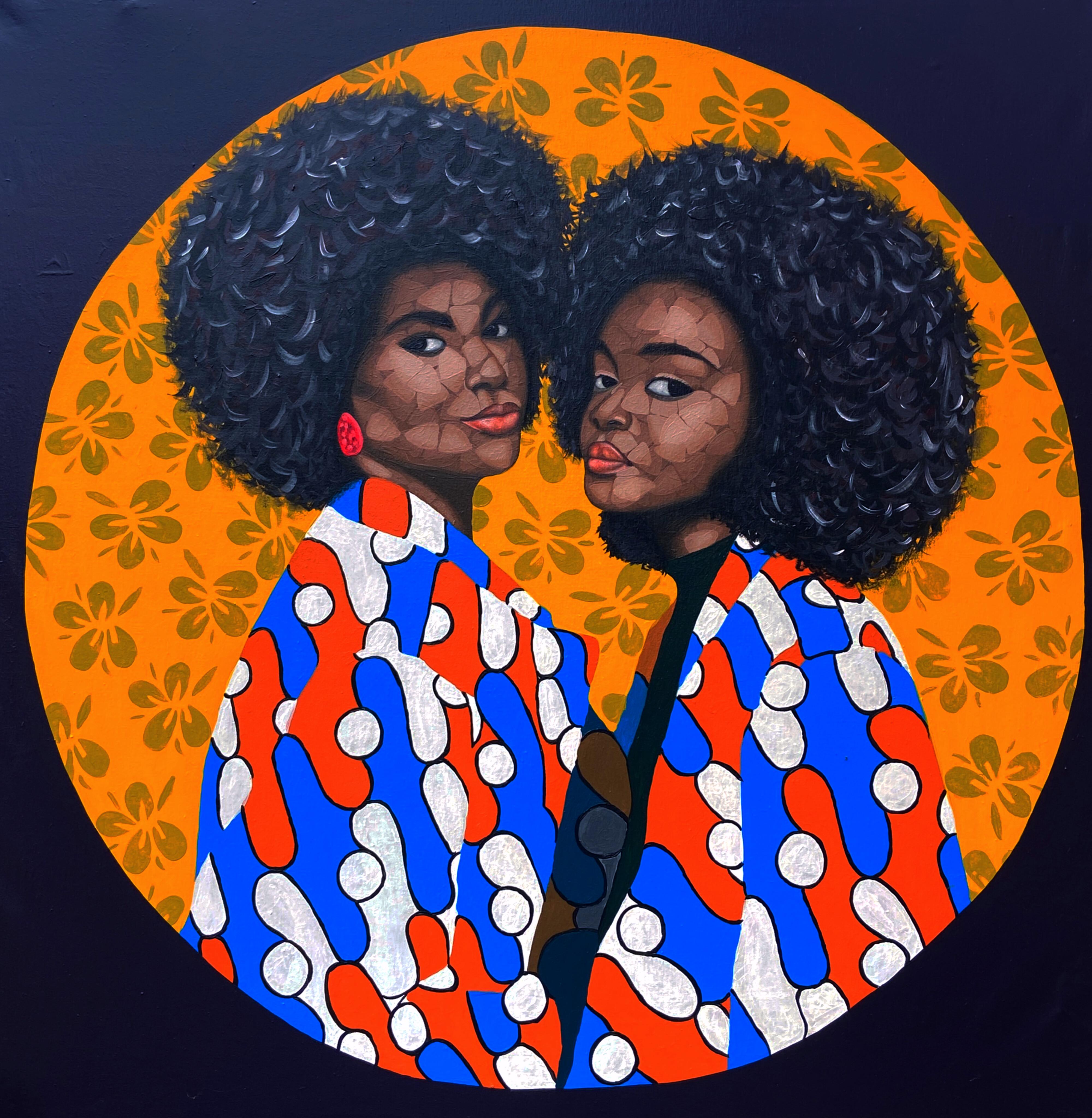 Figurative Painting di Oyeleye Feranmi - Sisterhood 1 (Amore e forza) - 21° secolo, Contemporaneo, Figurativo, Amore