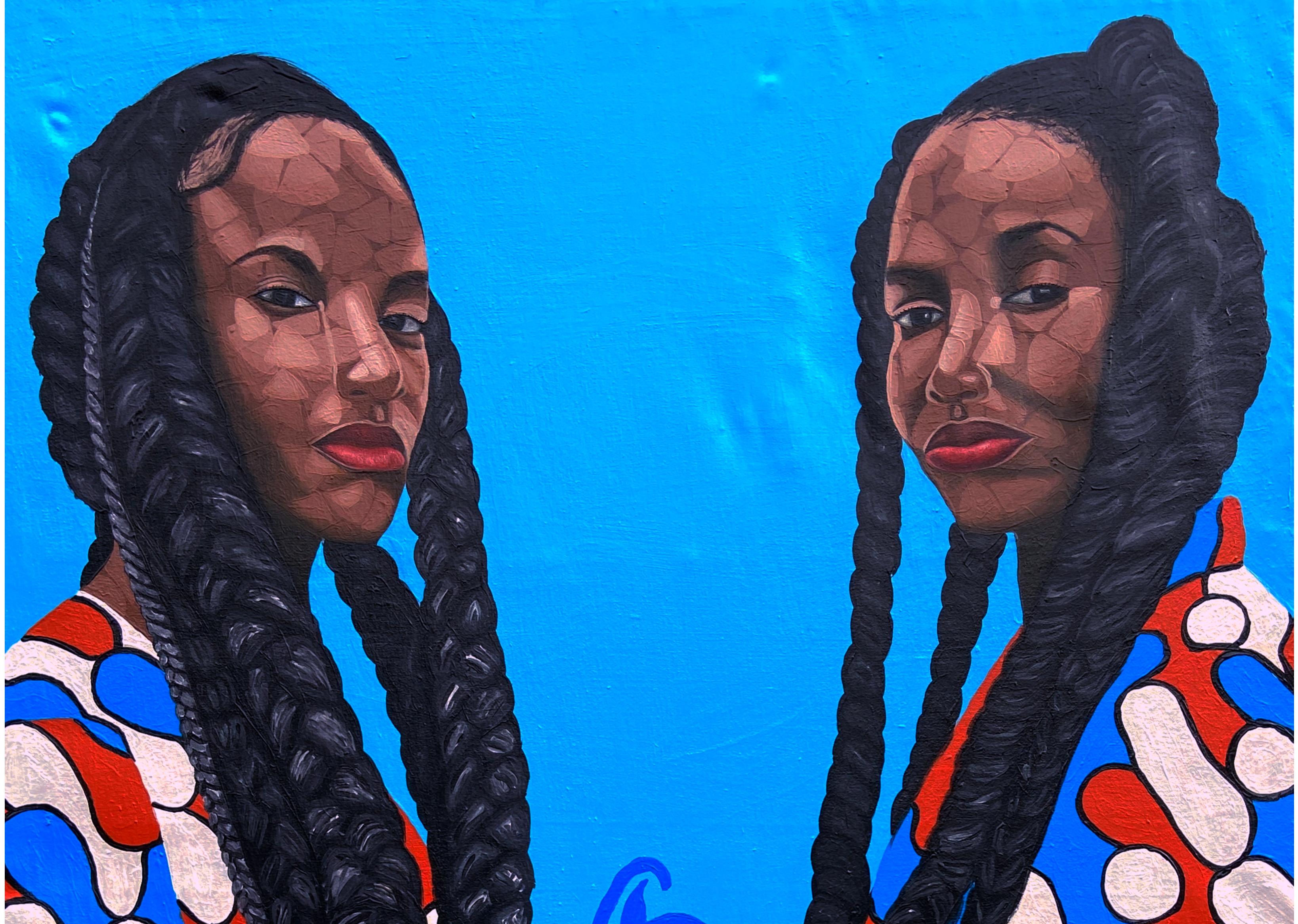 Sisterhood 2 (Love and Strength) - 21st Century, Contemporary, Figurative, Love - Painting by Oyeleye Feranmi