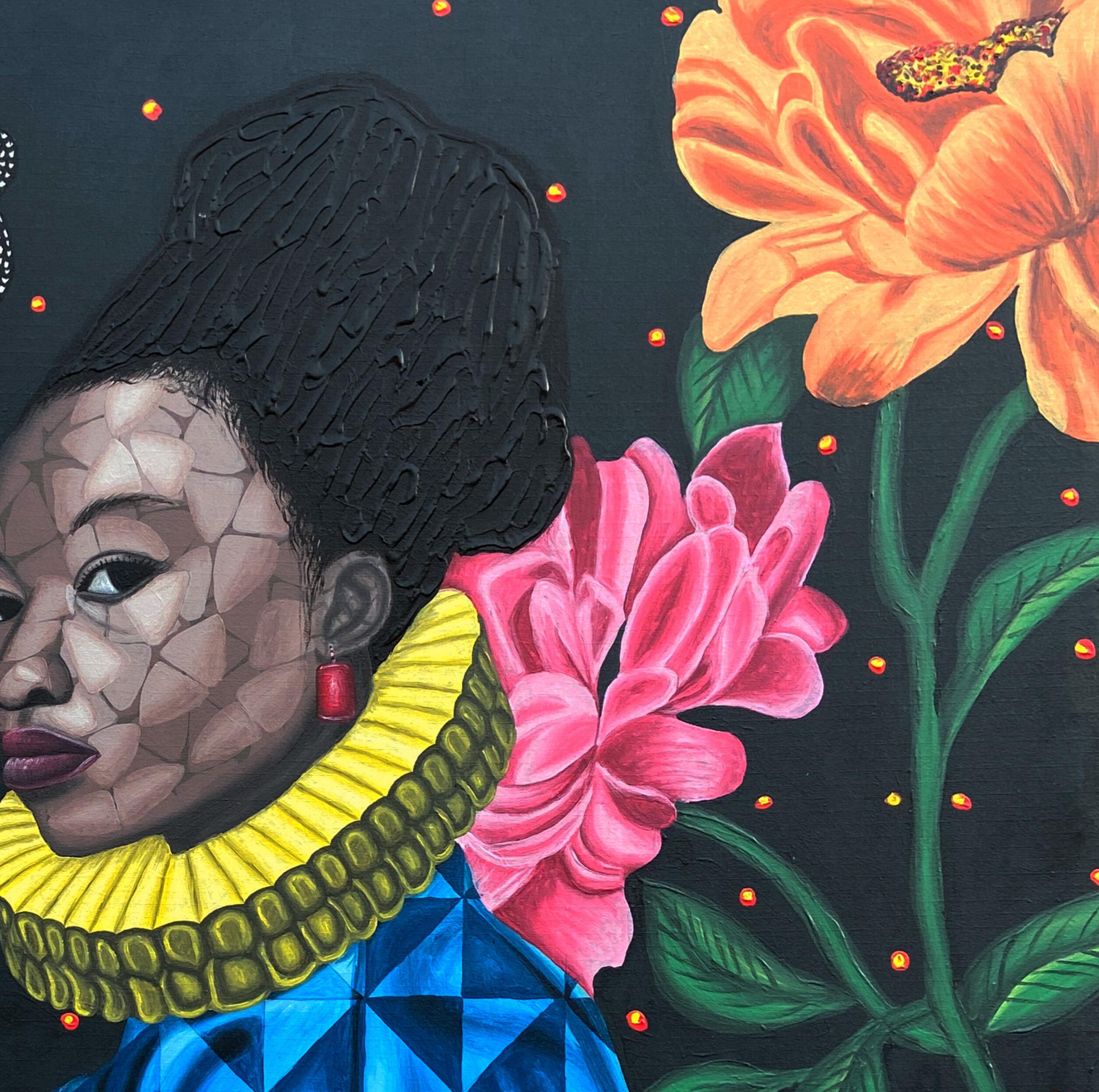 Esplendor 2 -Siglo XXI, Contemporáneo, Retrato Figurativo Floral, África Mujeres - Figurative Painting Azul de Oyeleye Feranmi