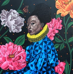 Esplendor 2 -Siglo XXI, Contemporáneo, Retrato Figurativo Floral, África Mujeres