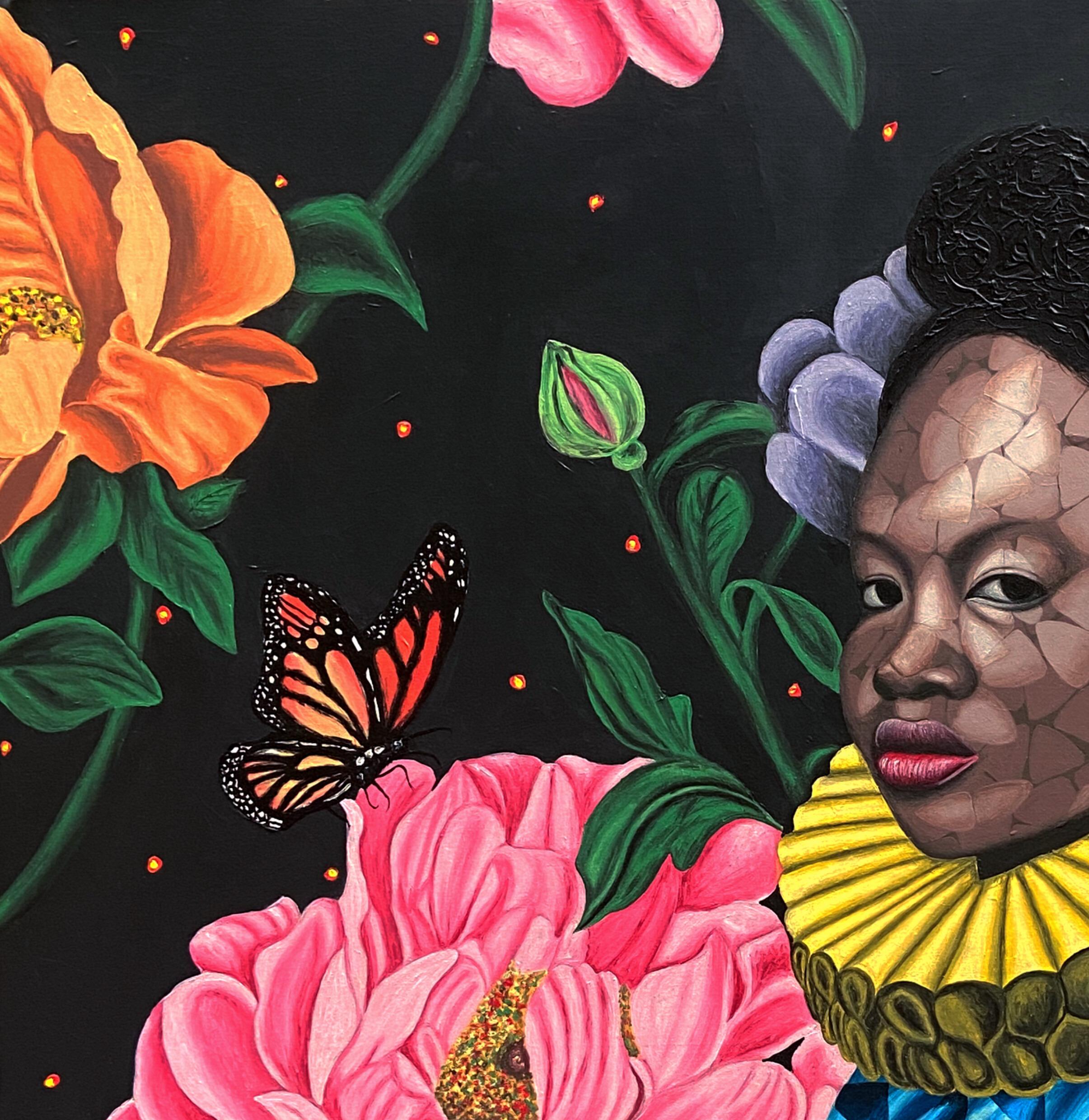 Esplendor - Siglo XXI, Contemporáneo, Retrato Figurativo, Floral, África Mujeres - Painting de Oyeleye Feranmi