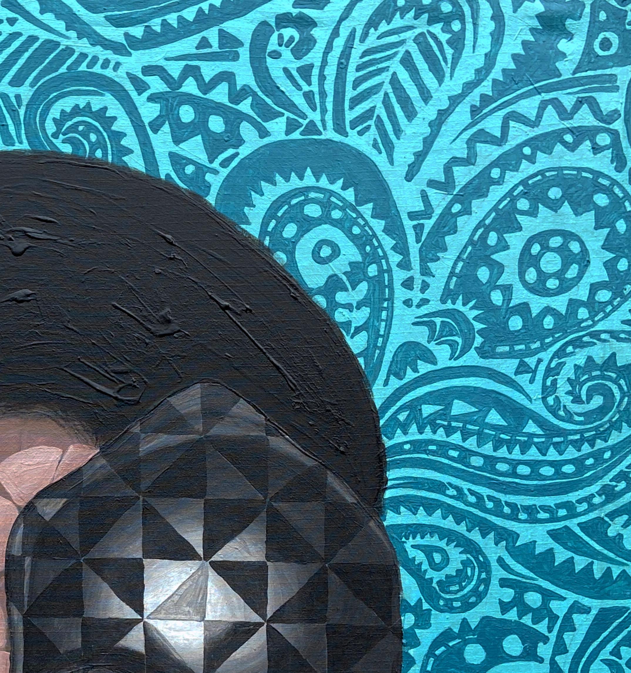 Unmask -21° secolo, Contemporaneo, Figurativo, Ritratto, Donna, Africa, Modello - Portrait Painting Blu di Oyeleye Feranmi