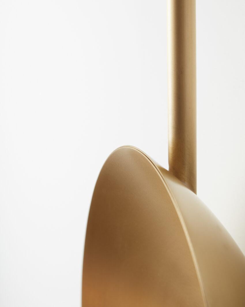 Elegant Handcrafted Brushed Brass Oyster Wall Mounted Lamp With Rod by Carla Baz For Sale 2
