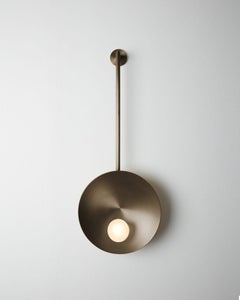 Modern Handcrafted Brushed Bronze Oyster Wall Mounted Lamp With Rod by Carla Baz