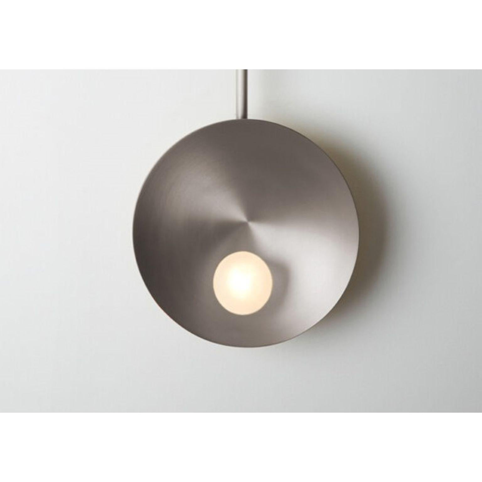 Post-Modern Oyster Brushed Stainless Steel Wall Mounted Lamp With Rod by Carla Baz For Sale