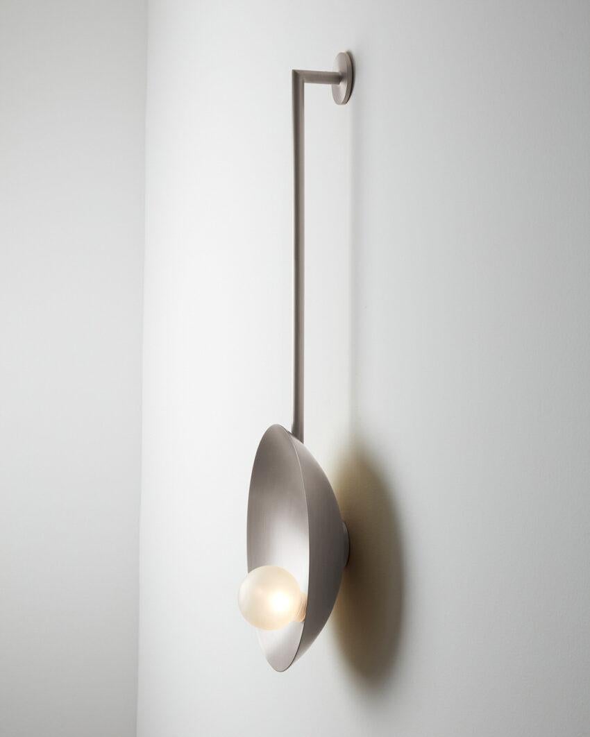Oyster Brushed Stainless Steel Wall Mounted Lamp With Rod by Carla Baz In New Condition For Sale In Geneve, CH